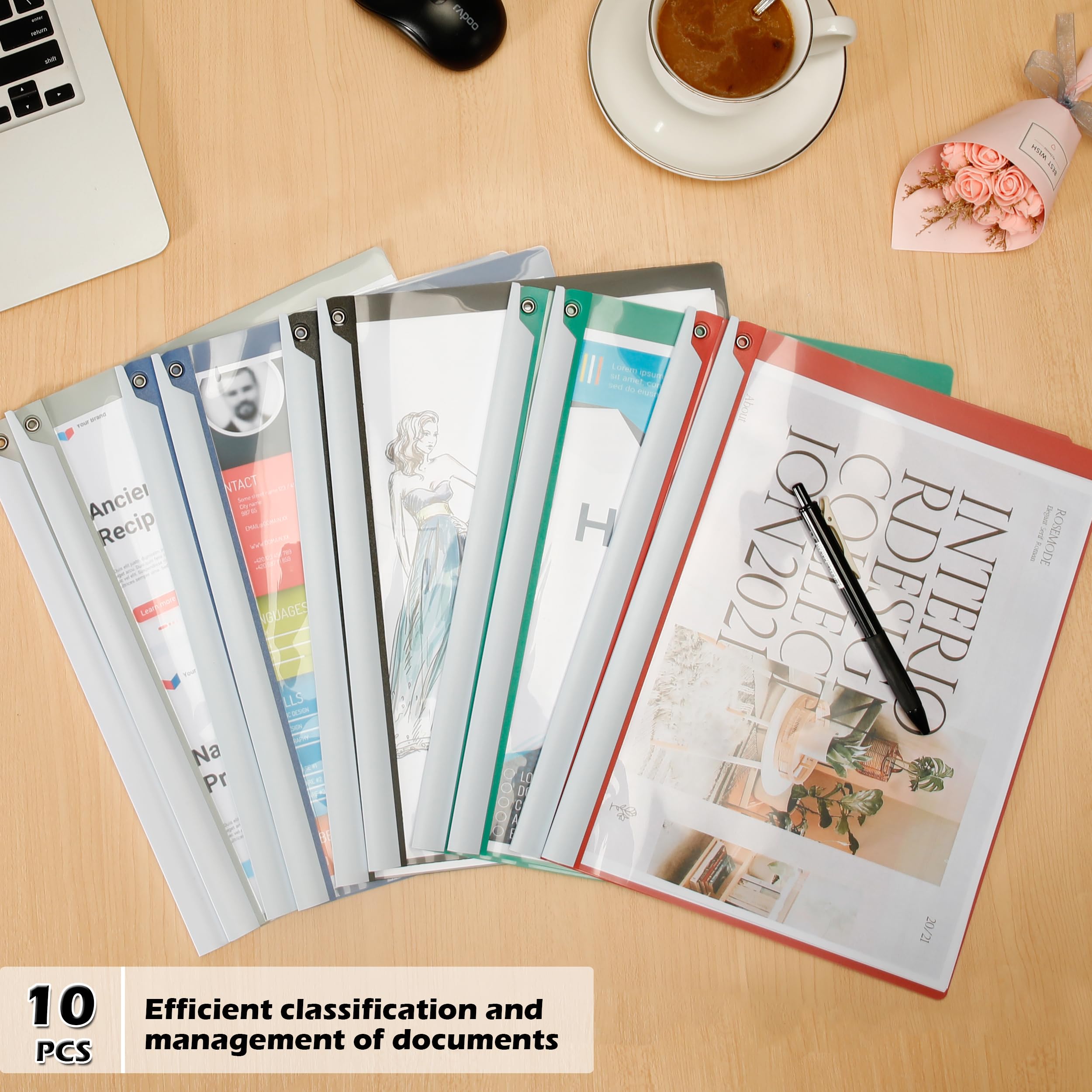Copertine per relazioni con clip basculante, confezione da 10 cartelle trasparenti per presentazioni frontali, formato A4/lettera, 22,9 x 29,9 cm, capacità 40 fogli, senza bisogno di