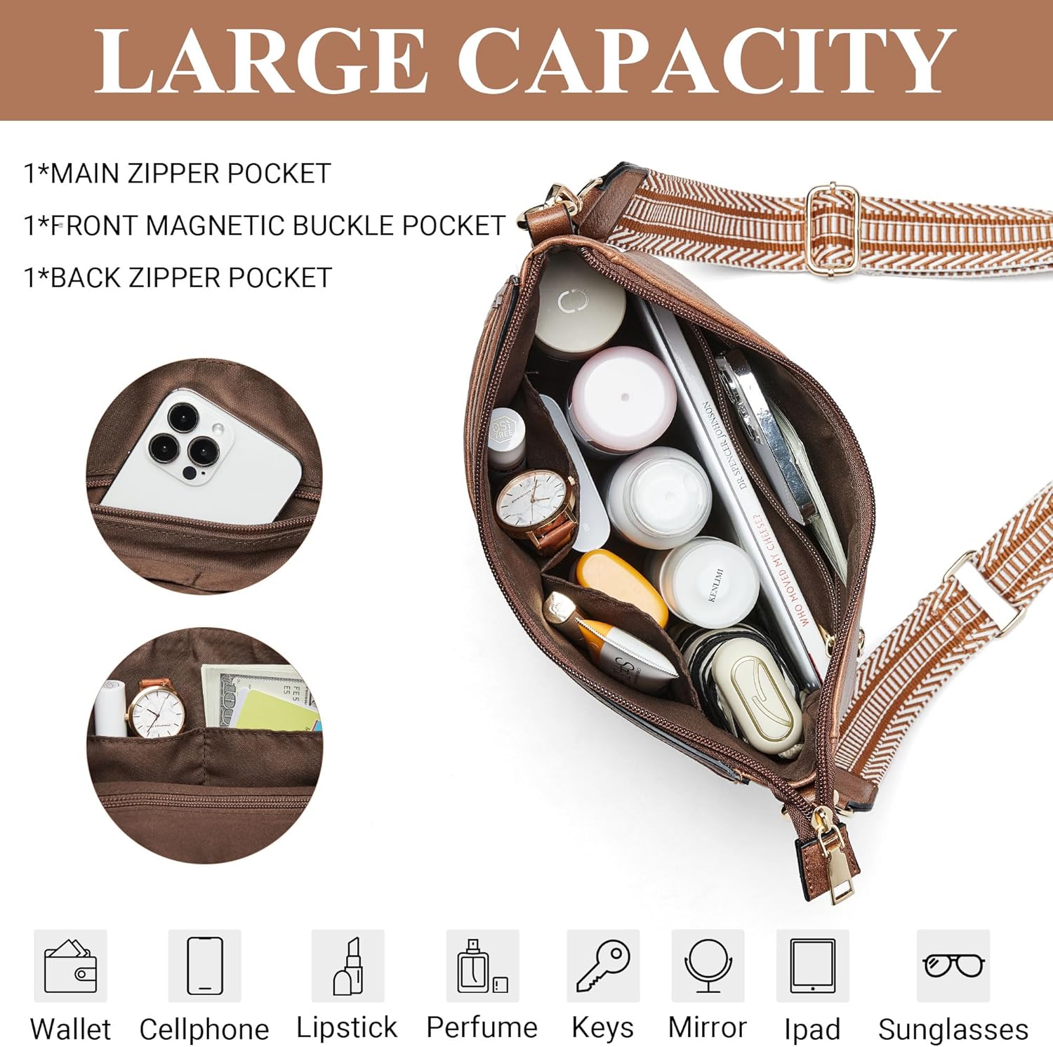 Mroede Crossbody Bags for Women Crossbody Purse for Women Vegan Leather Hobo Purses Shoulder Handbags for Daily Travel Work - Image 4