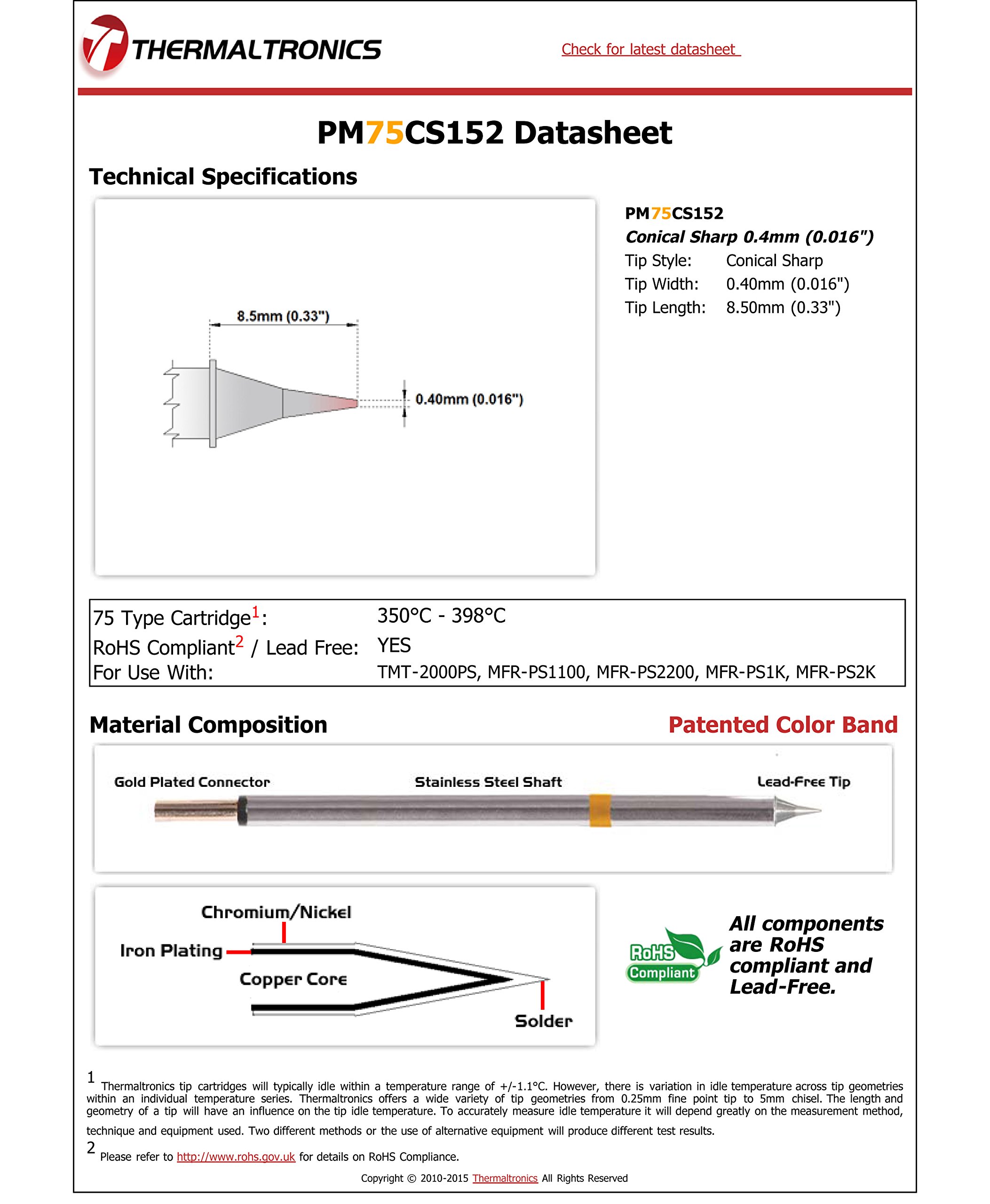 Thermaltronics PM75CS152 Conical Sharp 0.4mm (0.016in)