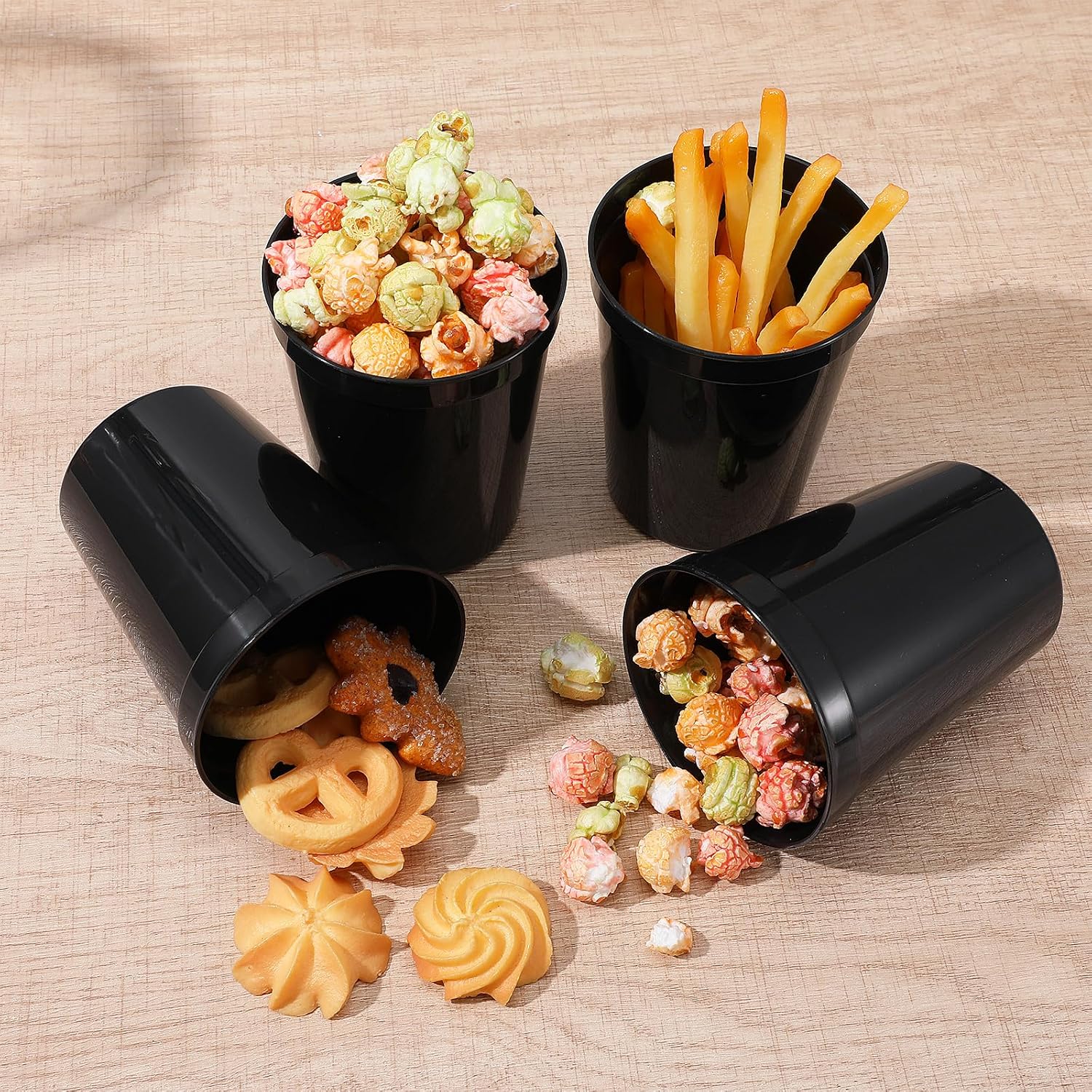 cobee 36 Pack 16 oz Reusable Blank Plastic Cups, Stadium Cups Hard Dishwasher Safe Plastic Drink Tumbler Drinking Cups Stackable Party Cups Bulk for Graduation Events Weddings DIY Projects(Black)