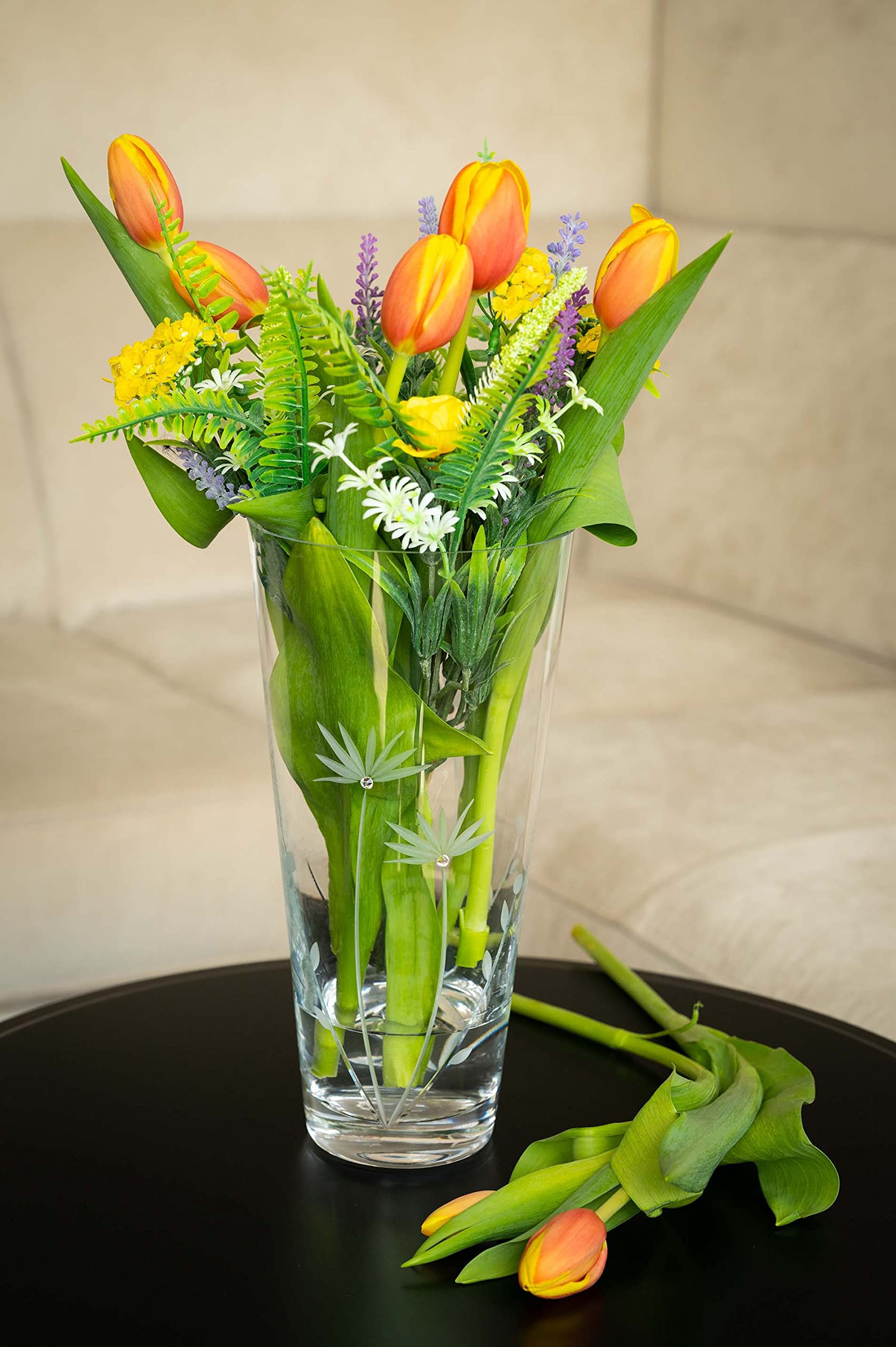 DIAMANTE Swarovski Crystal glass Vase "Bloom" - Hand Cut Flower Botanical Decoration with Swarovski Crystals - 25cm in gift box - Image 3