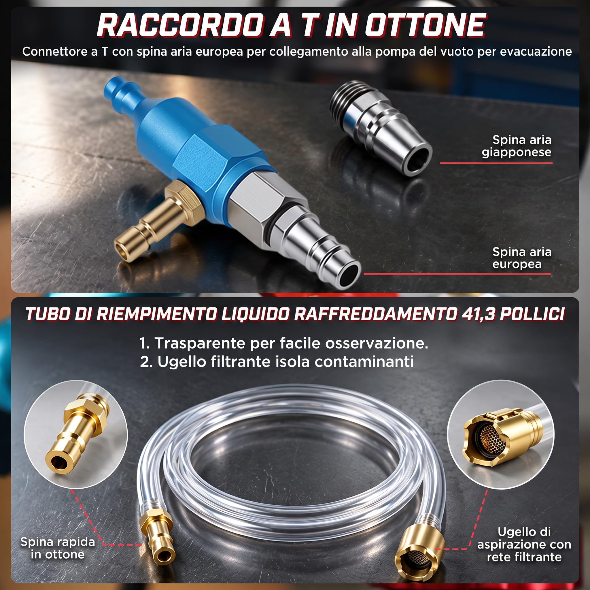 KAISAL Kit di sfiato e ricarica per liquido refrigerante per auto | Riempitore pneumatico antigelo con manometro, 5 adattatori di dimensioni per tutti i veicoli