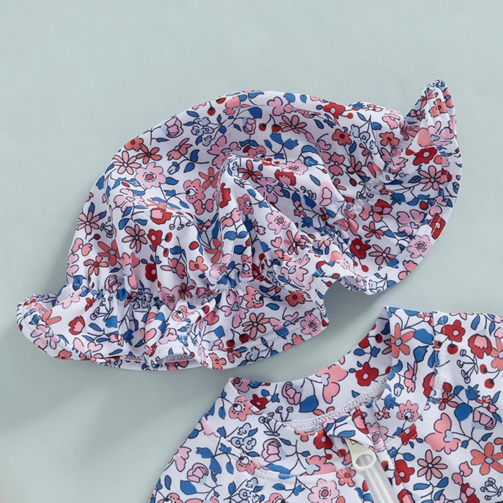 Maillot de bain d'été pour bébé fille avec motif floral fermeture éclair Rashguard à manches longues avec bonnet de bain