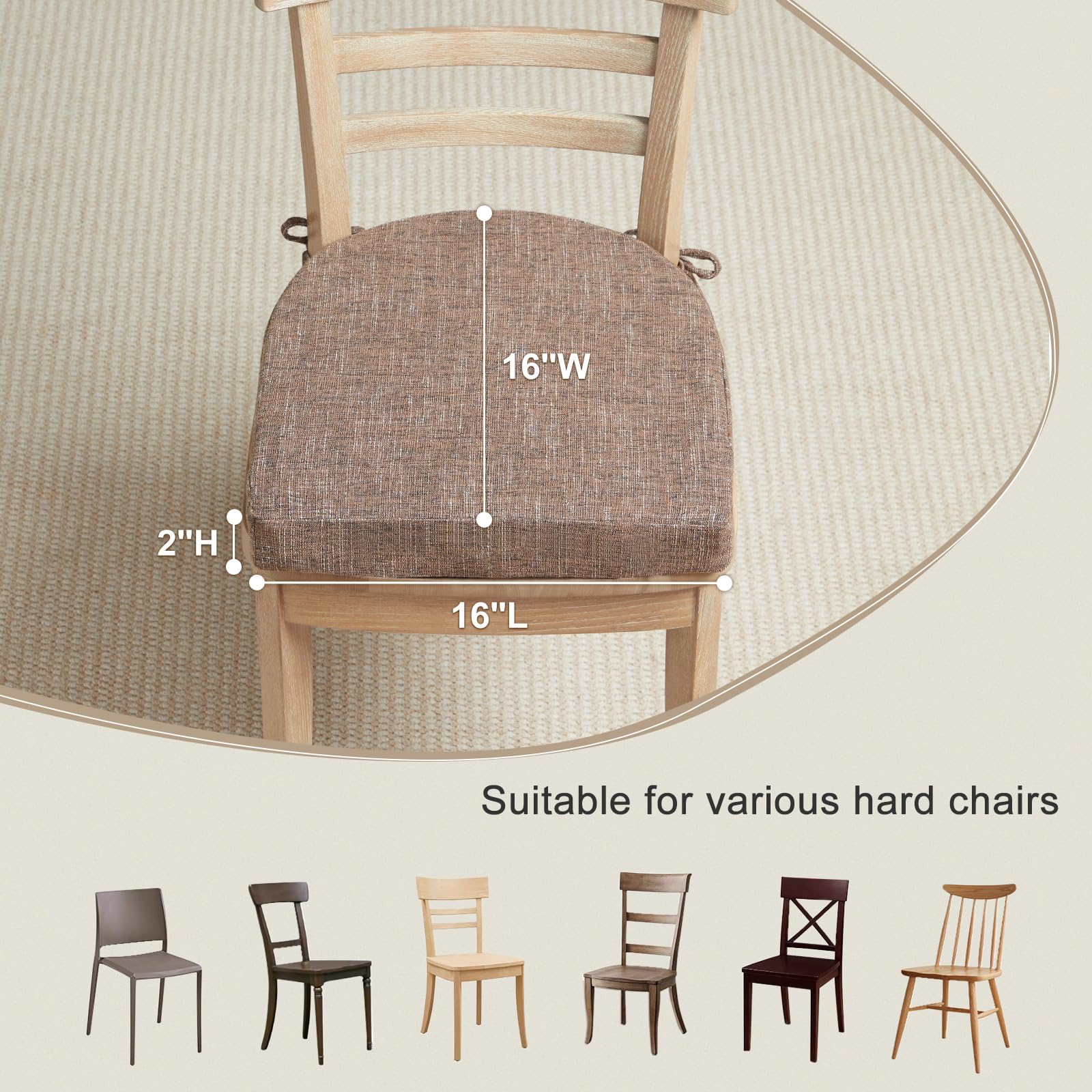 Quilmfoam Kitchen Chair Cushions for Dining Chairs Set of 4, 16 x 16 Dining  Chair Cushion with Non-Slip Bottom and Tie, Seat Cushions for Kitchen