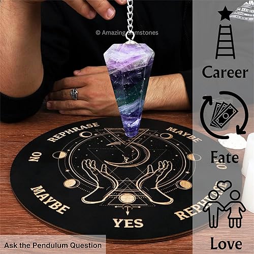 Miniatura 5 de Increíble péndulo de cristal de piedras preciosas para la adivinación Collar de péndulo con cadena de chakras y bola de cristal para curación Reiki