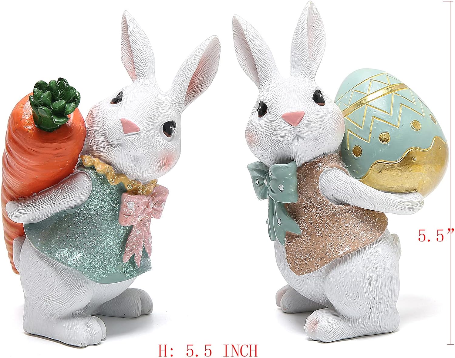 Hodao 5.5 Inch Polyresin Bunny Decorations Spring Easter Decors Figurines Tabletopper Decorations for Party Home Holiday Cute Rabbit Easter Gifts (Orange Blue) - Image 6