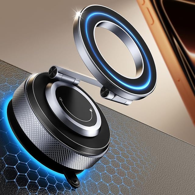 Magnetic Phone Holder for Car, Aluminum Vacuum Suction Mount for iPhone | Aerospace Aluminum; 3200gf Magnet; 80LBS Vacuum Suction; 360° Adjustable; Compatible with MagSafe