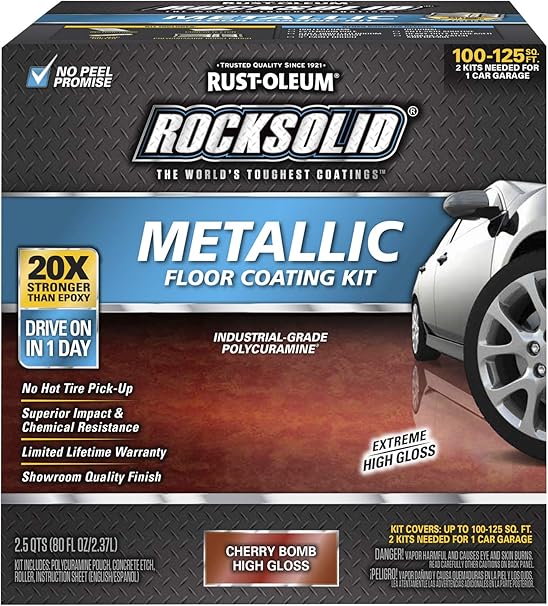 RustOleum 286896 Rocksolid Metallic Garage Floor Coating Kit, Cherry