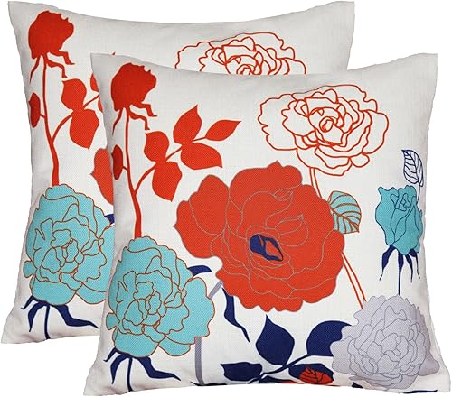 Miniatura 8 de sykting - Juego de 2 fundas de almohada de lino y algodón para sofá, 7.1 x 7.1pulgadas, serie de pájaros y flores