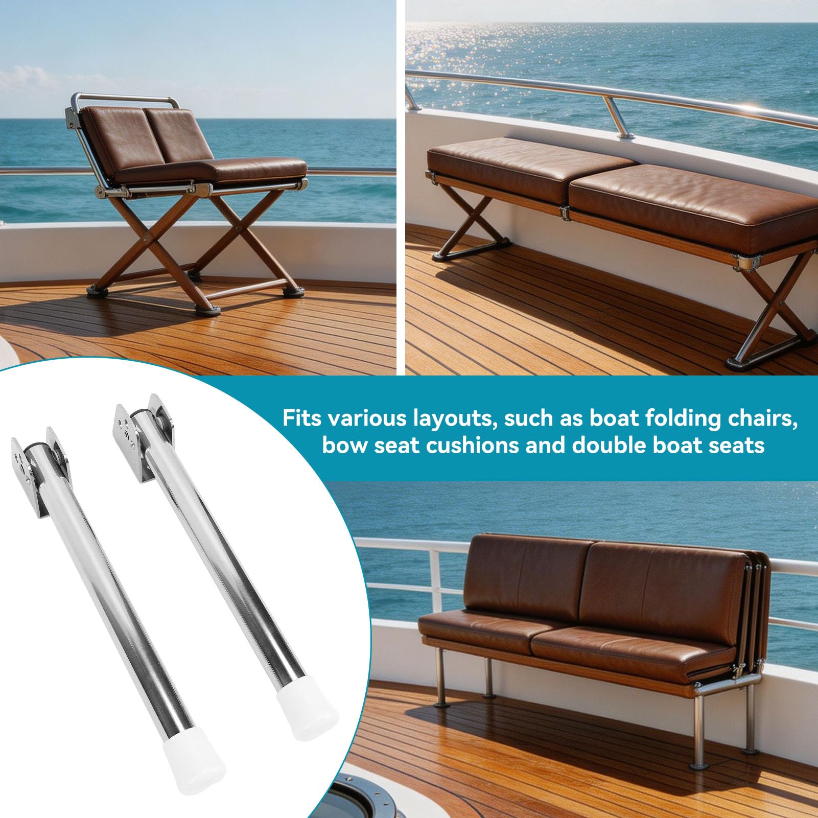 Pied de Support de siège de Banc de Bateau 2 pièces, Pied de Support de siège Pliable pour Bateau, Support de stabilité amélioré en Acier Inoxydable pour Pliage de voilier