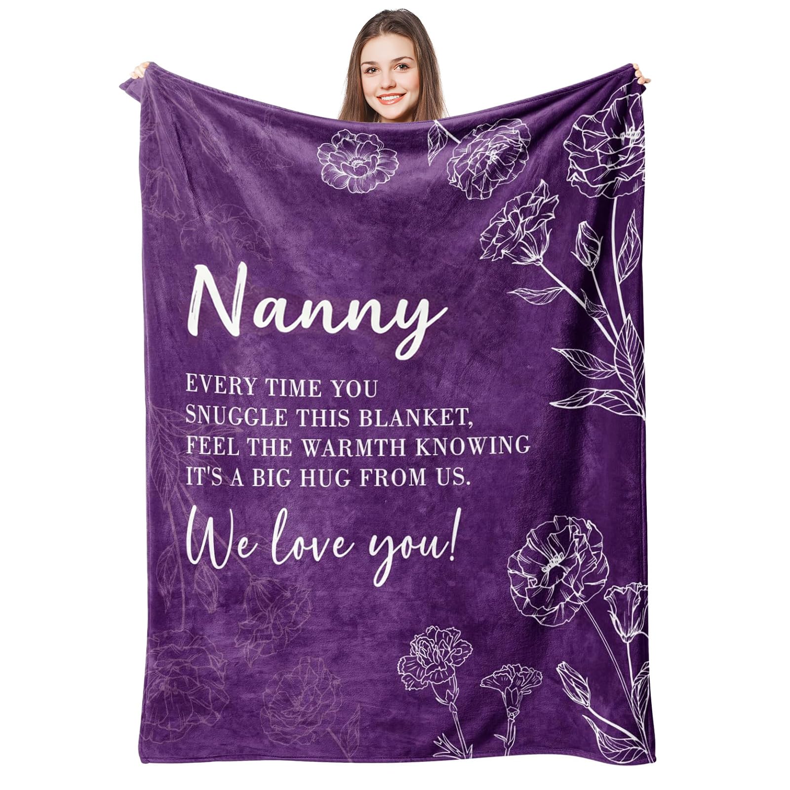 twirush Gifts for Nanny, Gifts for Nanny 150 * 130cm, Flannel Blanket Nan Gifts from Grandchildren, Christmas/Birthday Gifts for Nan, Nanny, Nana, Grandma (Purple)
