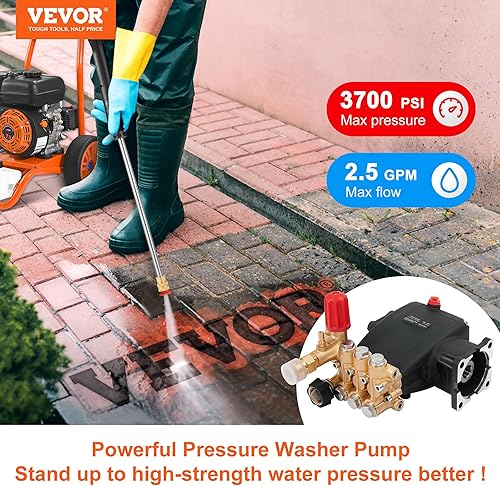 Miniatura 3 de VEVOR Kit de bomba de hidrolavadora horizontal triplex, 3700 PSI, 2.5 GPM + aceite de bomba prémium para lavadora a presión Valley Industries, 1