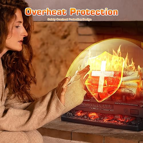 Miniatura 6 de Xbeauty Juego de troncos de chimenea eléctrica con temporizador de 8 horas y efectos de sonido, calentador independiente de 21 pulgadas, control