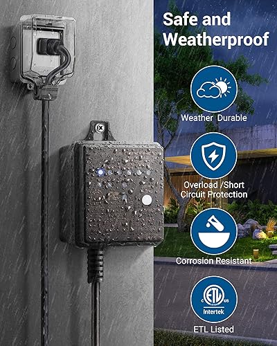 Miniatura 5 de DEWENWILS Transformador de bajo voltaje para exteriores de 30 W con temporizador y sensor de luz de fotocélula, 120 V CA a 12 V CC, resistente a la
