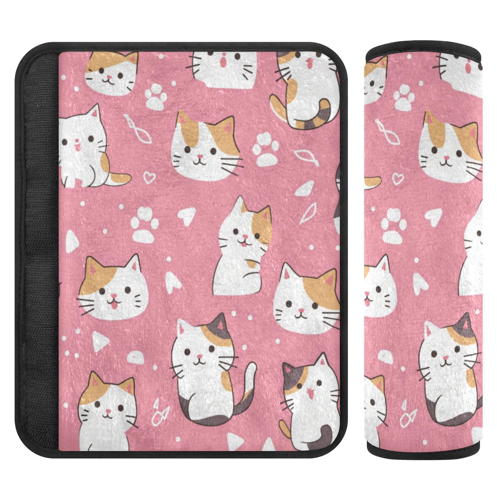 Seat Belt Covers 2 Pack Cute Cat Car Seat Strap Covers Super Soft Pink Paws Car Seat Neck Cover for Boys Girls Adults Babies M