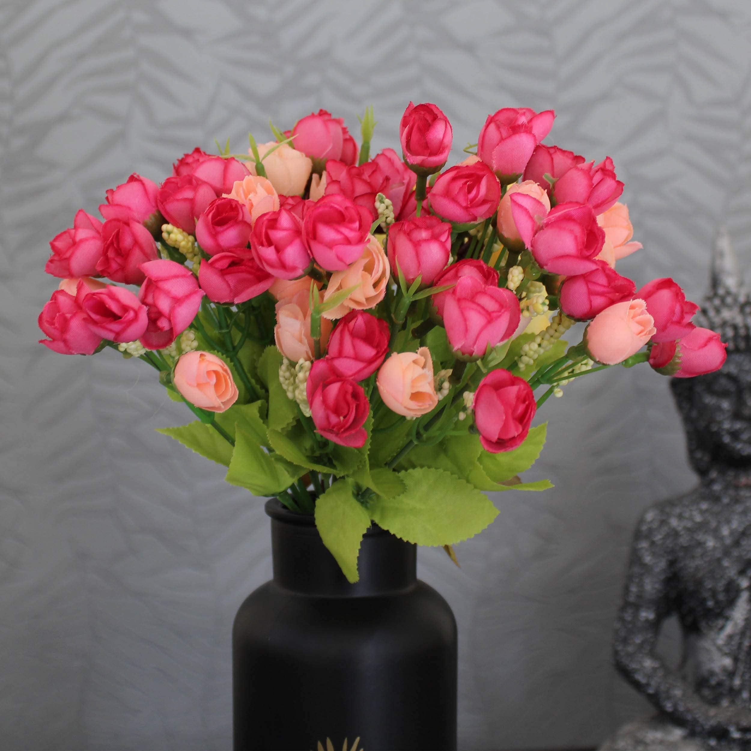 TIED RIBBONS Set of 2 Mini Artificial Peony Flower Bunches Small (Pink) for Vase Pot Living Room Indoor Table Centerpiece Home Décor Wedding Decoration Party Events Gift, Polyester-image-11