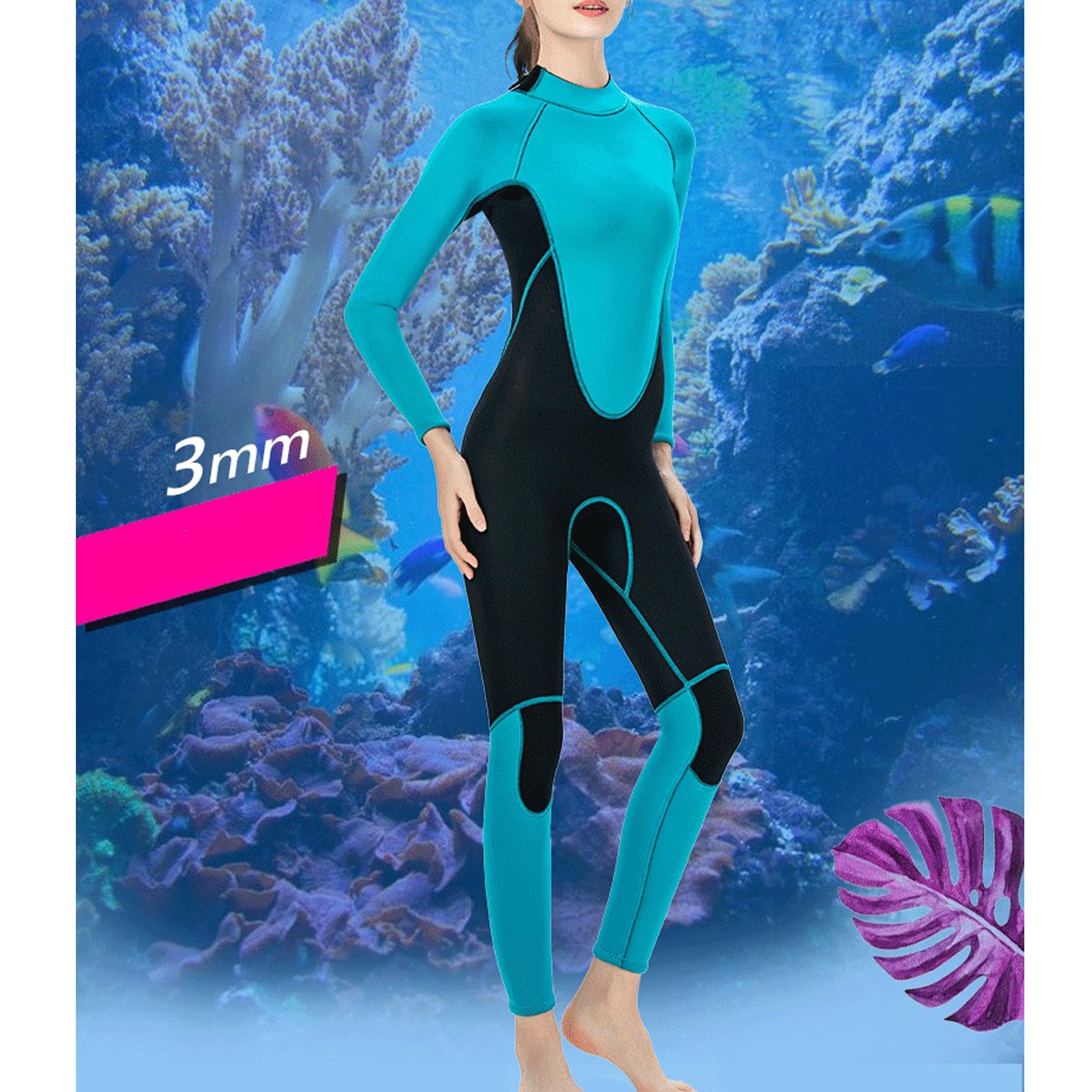 Jueshanzj Muta da donna 3 mm lunghezza intera UPF50+ Stretch Diving Suit | Neoprene, manica lunga, cerniera posteriore, termica, protezione solare, per surf, snorkeling, nuoto