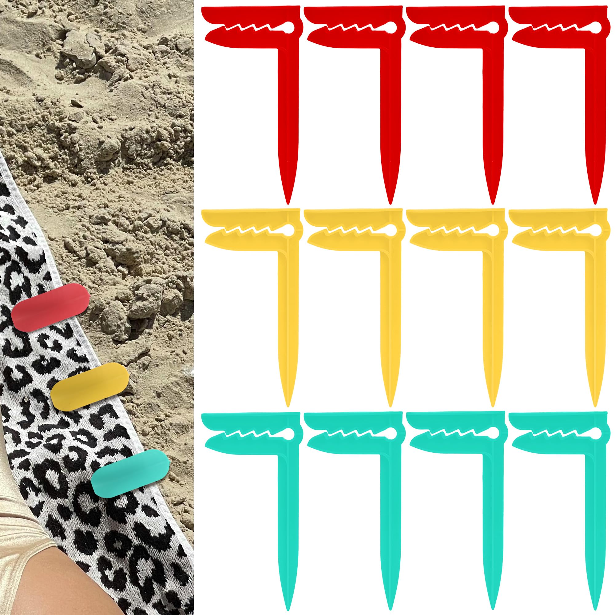 4 Pinces à Serviette De Plage Motifs Fun - Pastèque, Surf, Glace, Ananas, Pour Fixer Tapis Contre Le Vent - 12