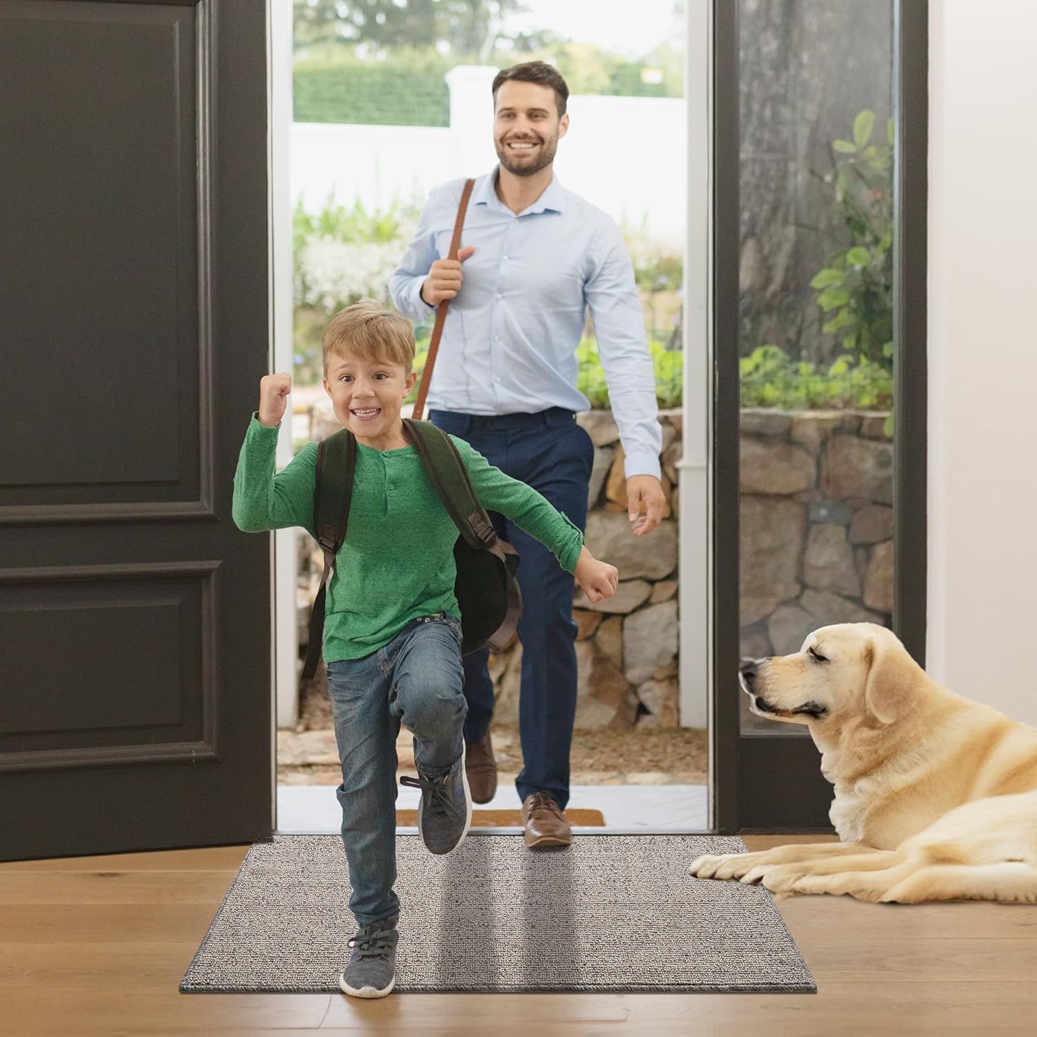 GRANNY SAYS Front Door Mat Indoor Entrance, Indoor Doormat Non Slip Washable, Low Profile Welcome Mat Outdoor, 36" x 24" Resist Dirt Absorbent Outdoor Mats for Front Door, Entryway, Grey Beige Mats