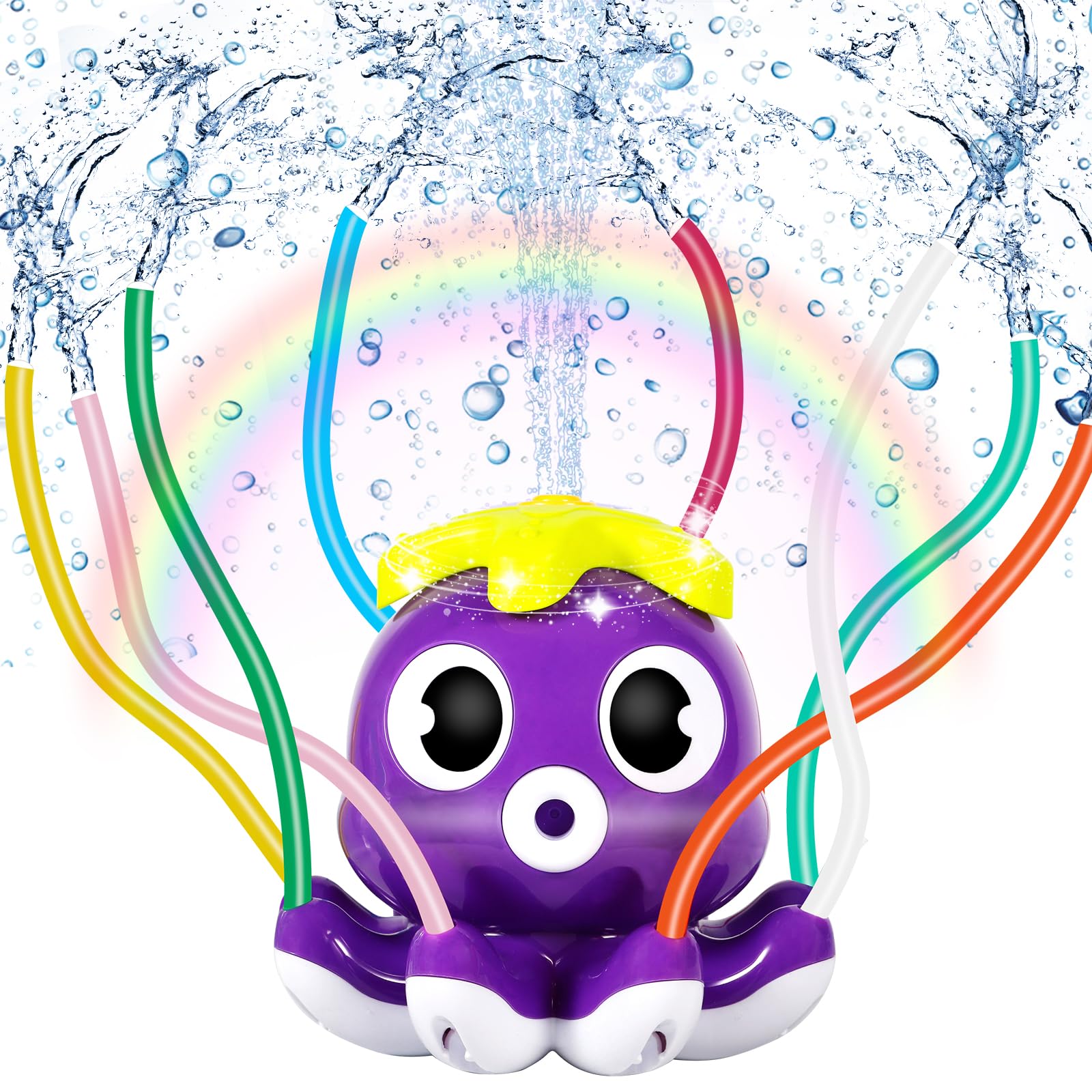 POWZOO Aspersor de Agua para niños,con boquillas giratorias,Juegos de aspersores,Juguete de Rociador,para Patio Trasero, CéSped,Juegos de Agua para Niños Exterior.(Pulpo Morado)