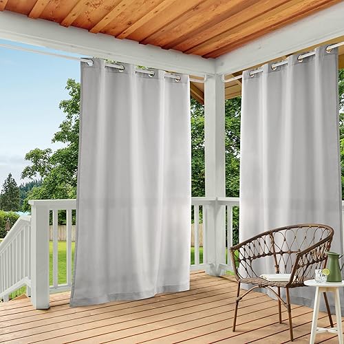 Exclusive Home Cabana - Panel de cortina con ojales en la parte superior para interiores y exteriores, 54 x 132 pulgadas, color gris nube, juego de 2