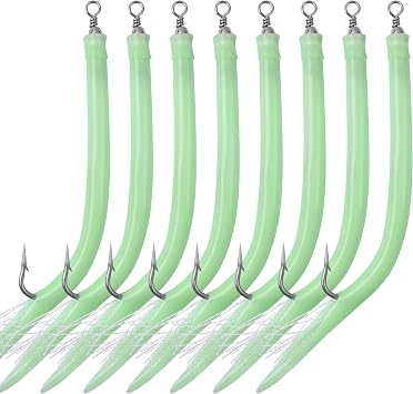 Striped Bass Tube Lures, Trolling Tube Fishing Lures Saltwater Cod Rig Tube Teasers with Stanless Steel J Hooks Swivel for Offshore Trolling Striper Bass Cod Big Game Fishing