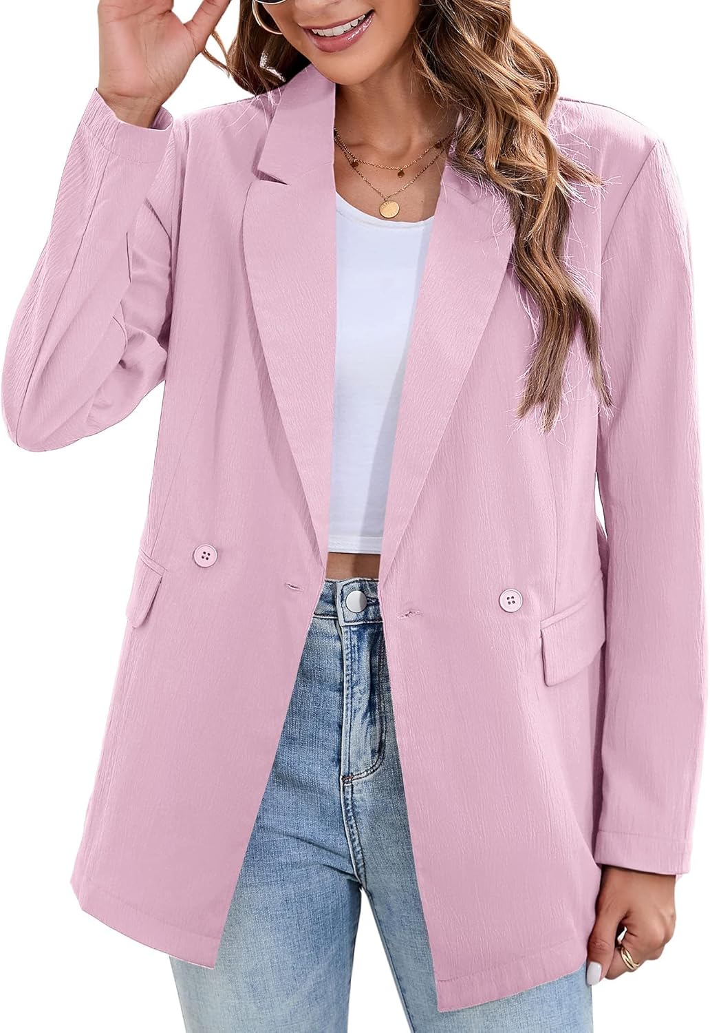 Clearlove Womens Work Casual Oversized Blazers Open Front Lapel Button