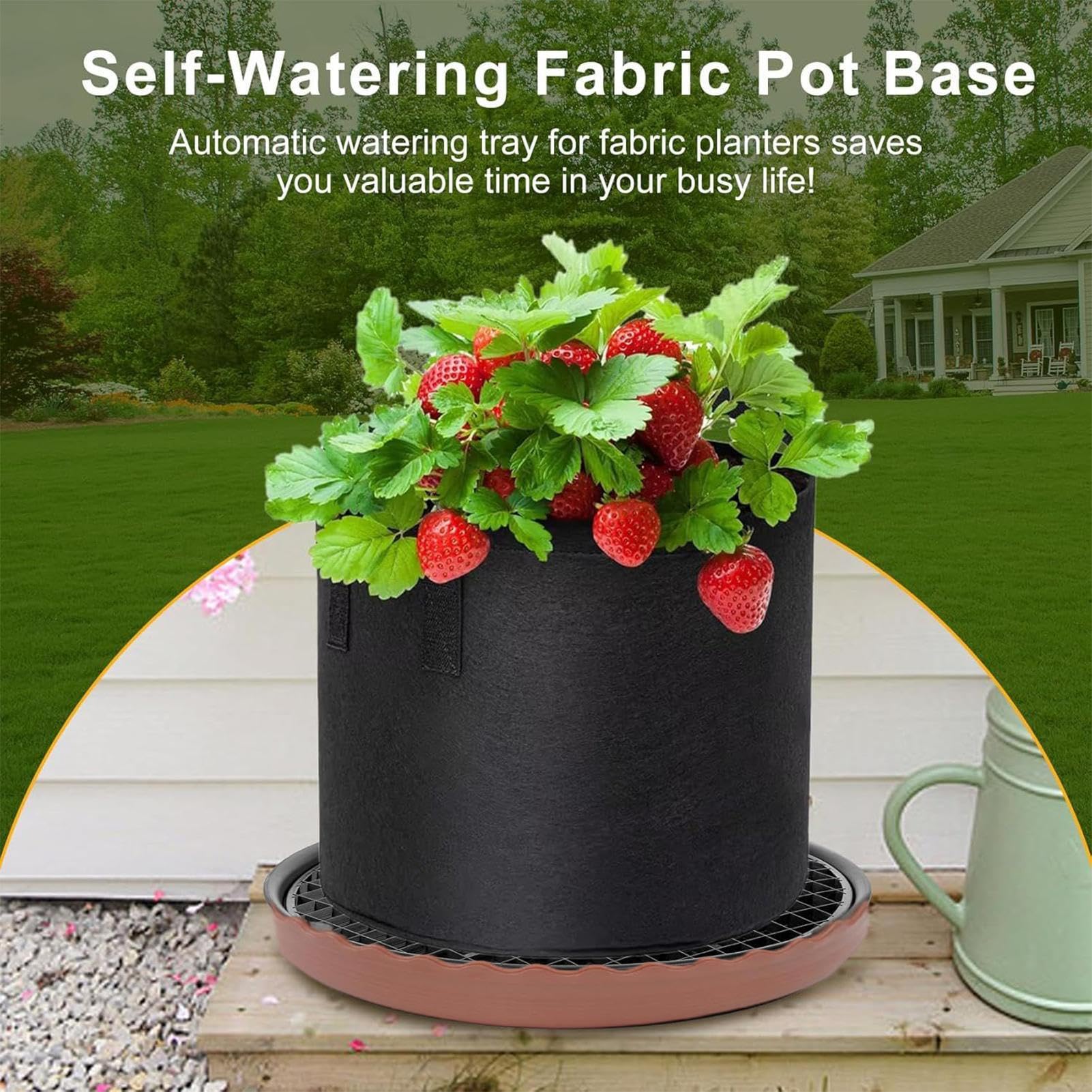 Bolsas De Cultivo Cubo De Plantación De 19 litros con Asas | Base Auto-Riego Con Platillo Para Maceta De 32cm Y Cuerda Absorbente Para Jardín, Patío, Champiñones, Flores, Patatas Y