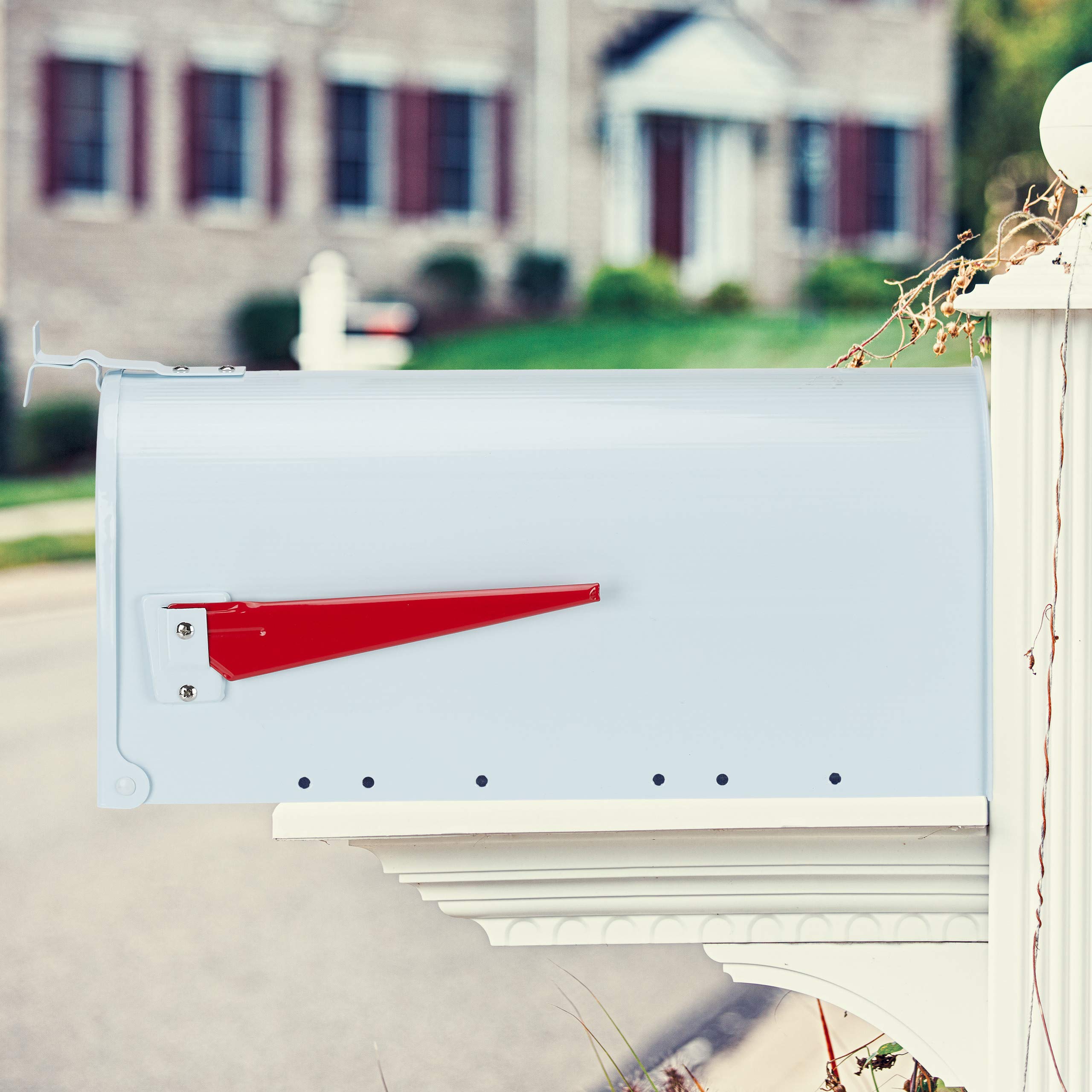 Relaxdays US Mailbox, vintage, flaga czerwona, nostalgia, styl retro, niezwykła skrzynka na listy, zabawna przegródka na gazety, biała