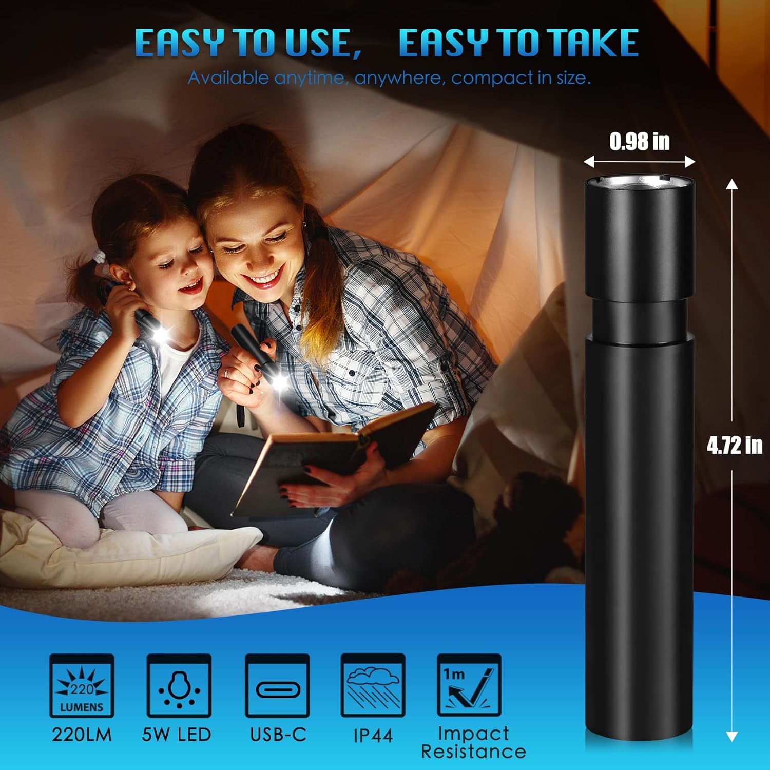 Tactical Flashlight with Holster Rechargeable - Super Bright Mini LED Flashlight,3 Modes Zoomable Waterproof EDC Flash Light for Home, Emergncies, Camping