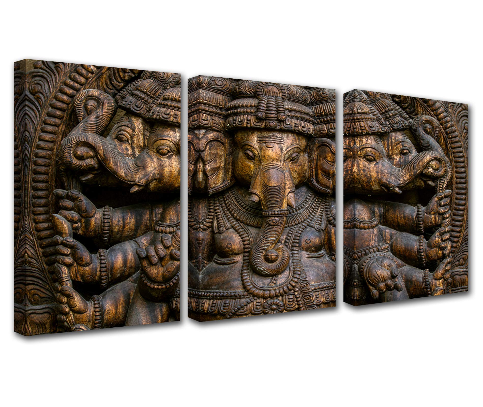 Tucocoo 3 Pieces Hindu God Ganesha Canvas Wall Art for Living Room Decor Religious Painting Kitchen Wall Decor Hinduism Home Decor Wall Decorations for Living Room Wall Pictures 60x28 Inch