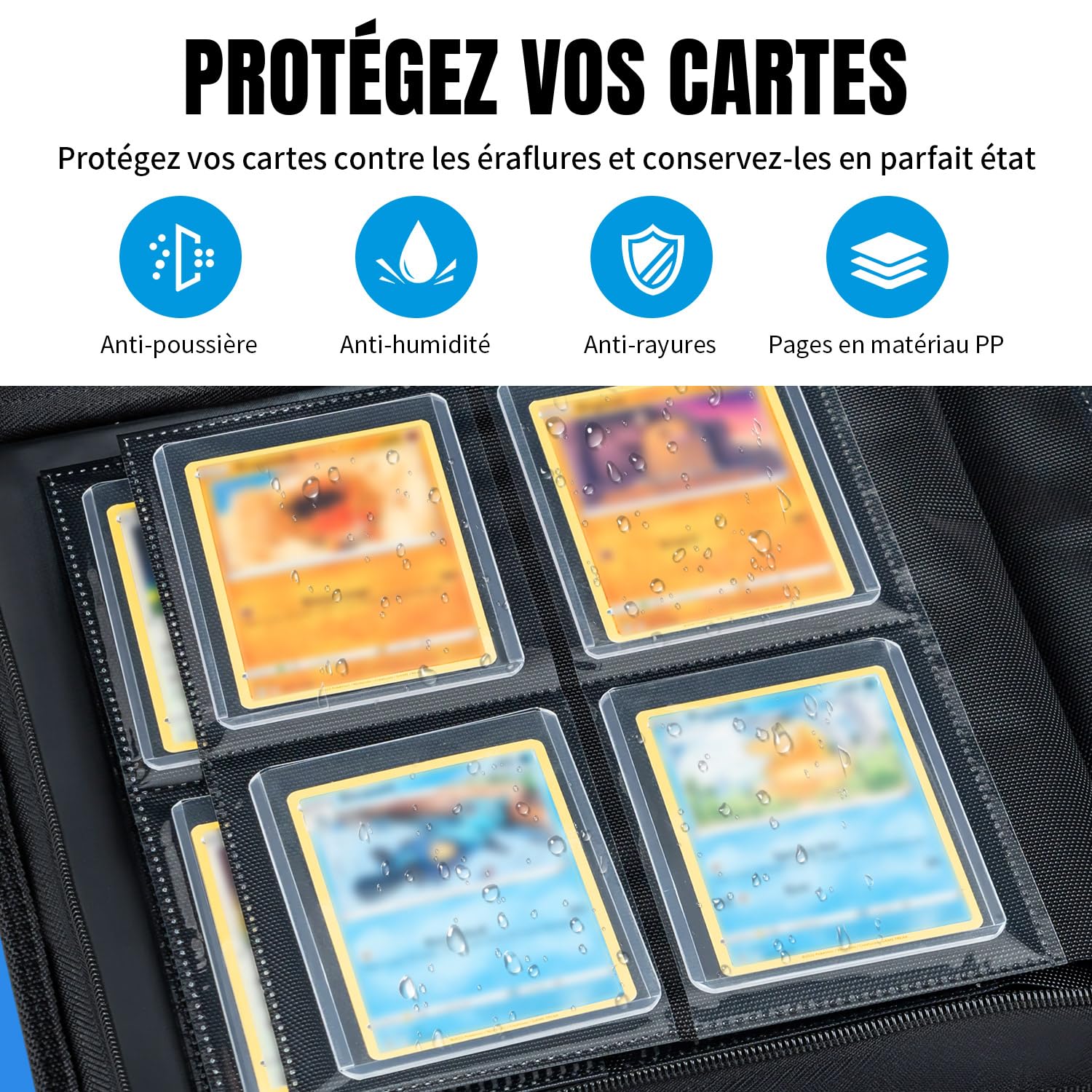 Classeur TCG 112 Toploaders 35PT, 4 Compartiments - Noir | 10 toploaders rigides offerts, protège vos cartes TCG et de collection contre plis, rayures et humidité au quotidien
