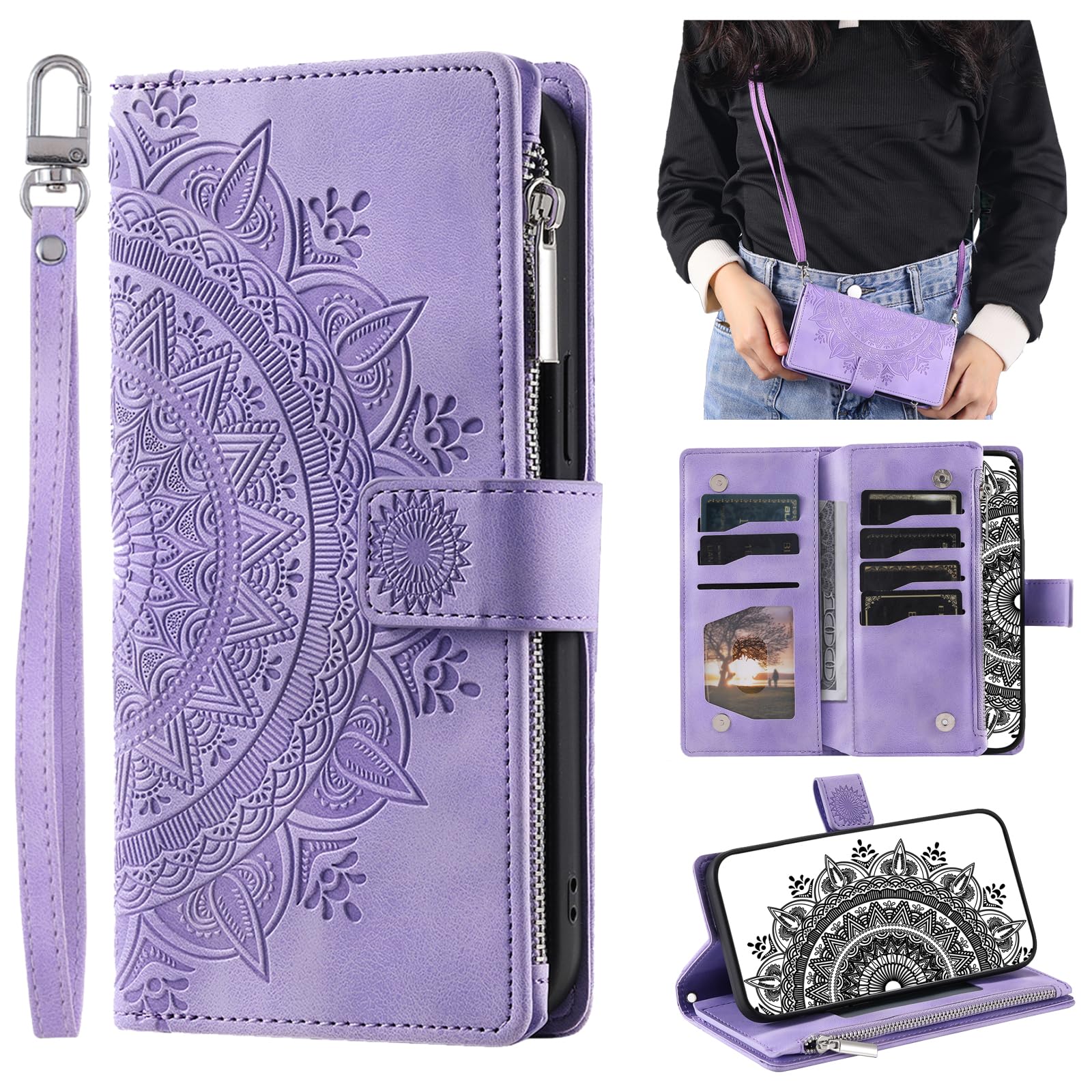 Coque Google Pixel 6 avec fermeture éclair et compartiment porte-monnaie violet - 8
