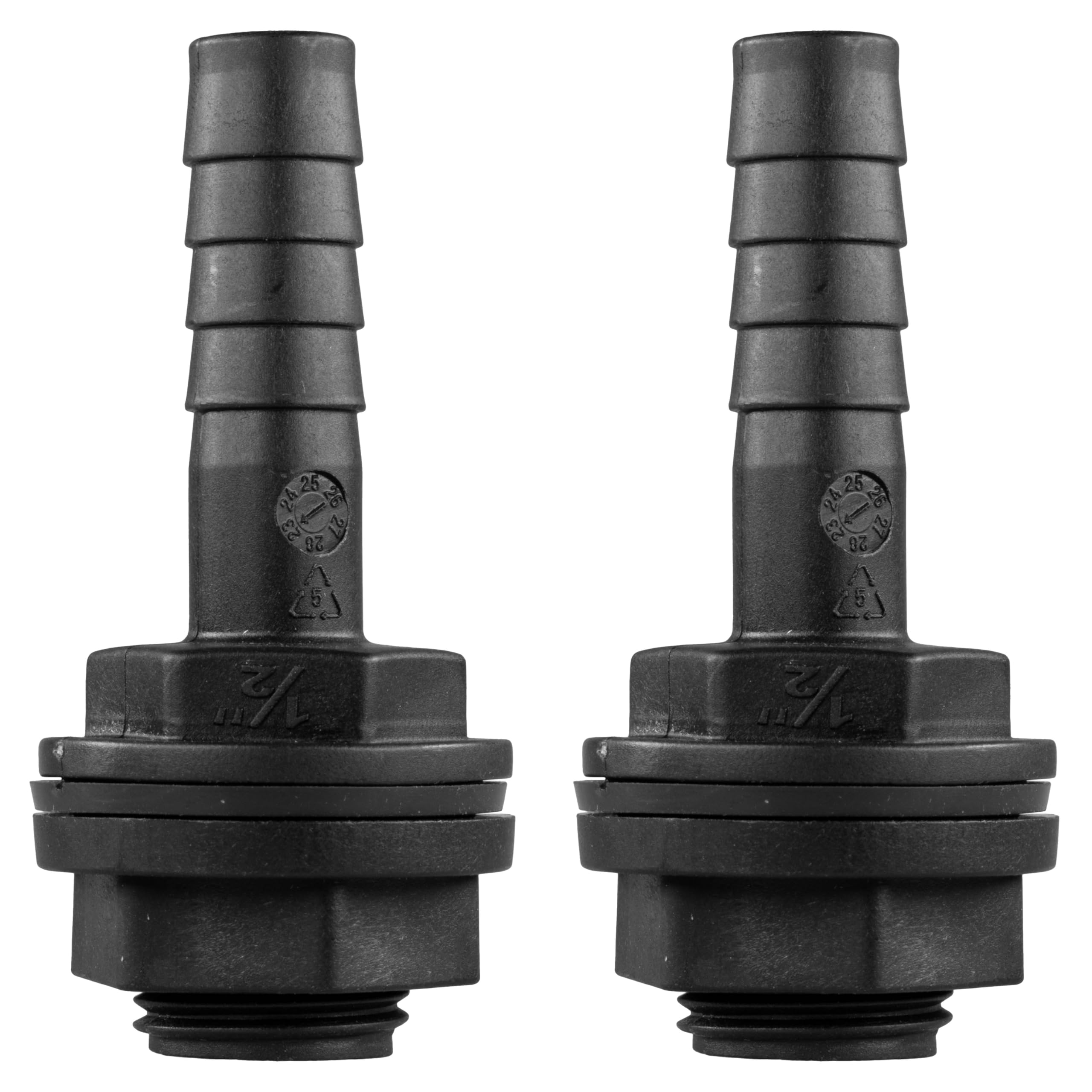 Water Butt/Rain Barrel/Storage Tank Outlet (Pack of 2) Hosetails for Linking Tanks Or Overflow,for Pipe Size 1/2" -2" (1/2" bsp = (21mm Hole))