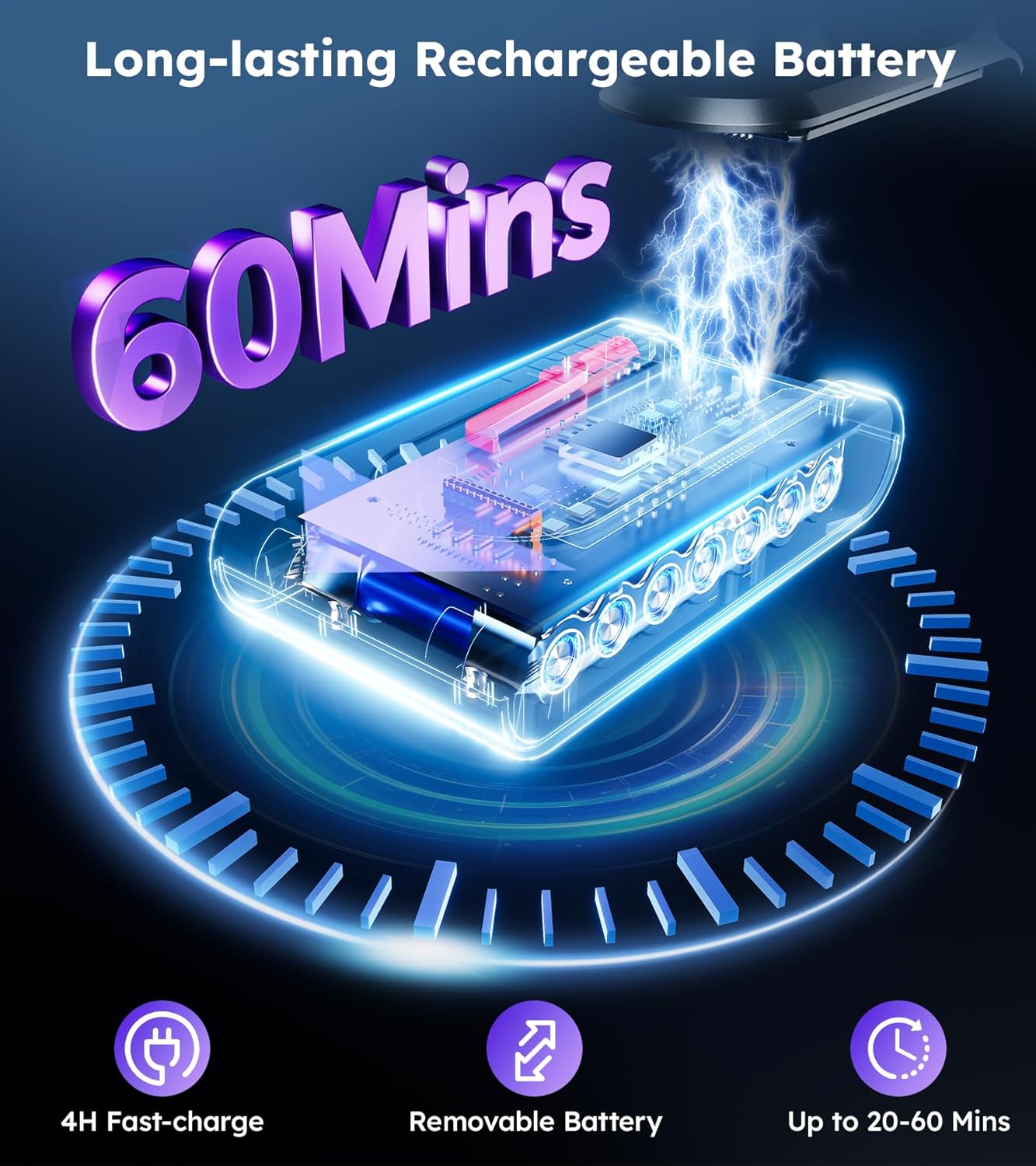 Cordless Vacuum Cleaner, 500W 50KPA 60Mins Vacuum Cleaners for Home, Self-Standing Stick Vacuums with LED Display, Anti-Tangle, Lightweight, Rechargeable Wireless Vacumm for Pet Hair Carpet Floor - Image 2