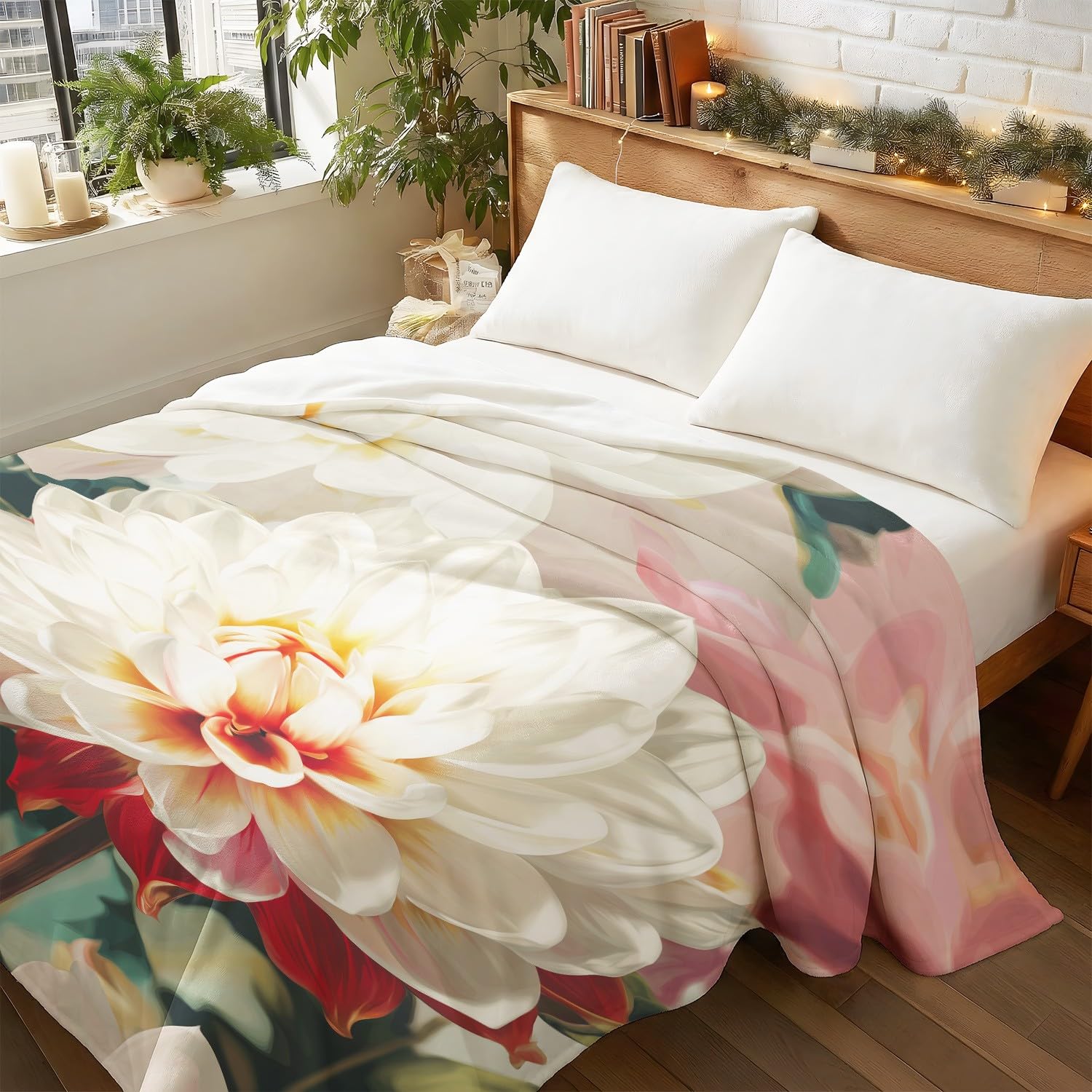 Elegancki koc flanelowy w stylu vintage, 150 cm x 180 cm, romantyczny, delikatny, luksusowy, naturalny rośliny, kwiaty, super miękki, ciepły, puszysty koc z nadrukiem, koc z mikrofibry, koc na sofę