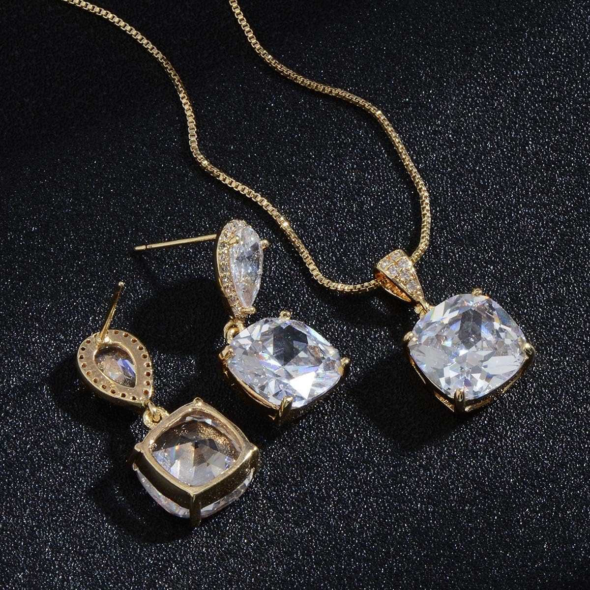 AMYJANE Elegant Jewelry Set for Women - Silver Teardrop Clear Cubic Zirconia Crystal Rhinestone Drop Earrings and Necklace Bridal Jewelry Sets Best Gift for Bridesmaids - Image 4