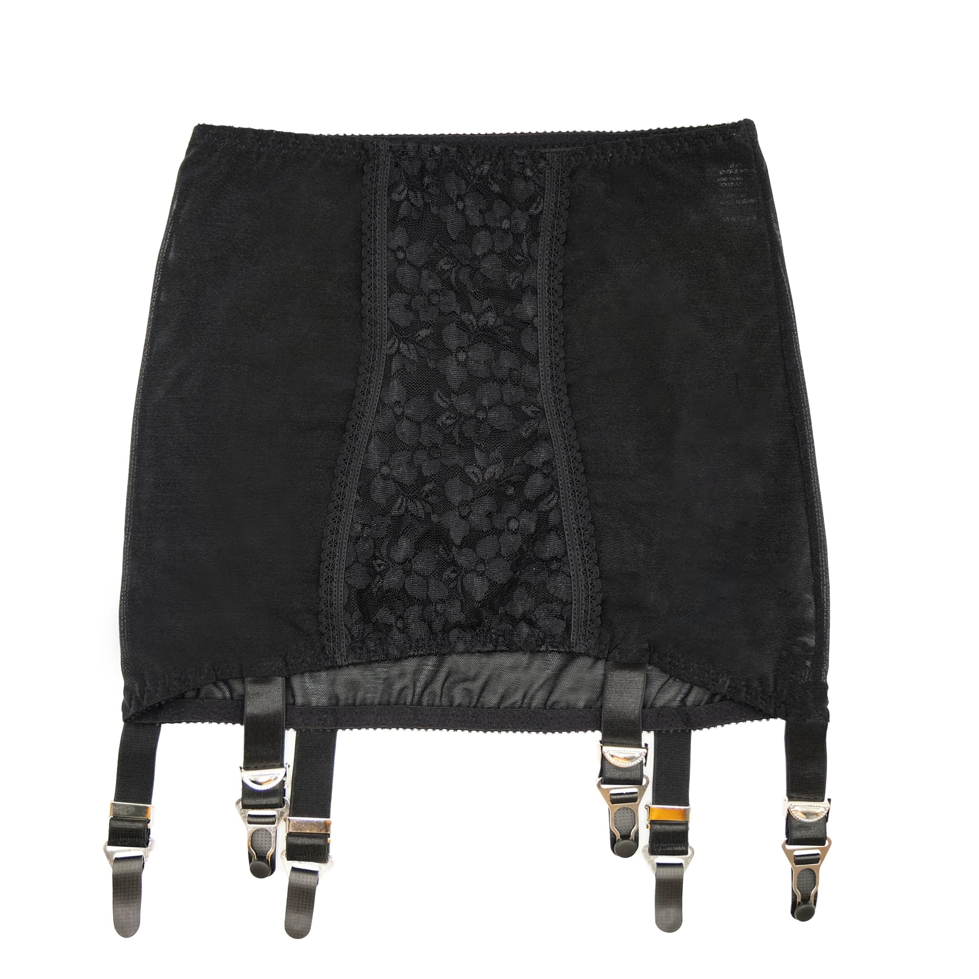 Faja de malla transparente con encaje floral, parte inferior abierta, liguero ajustable, 6 correas, cinturón de tirantes para la cintura, ropa interior firme