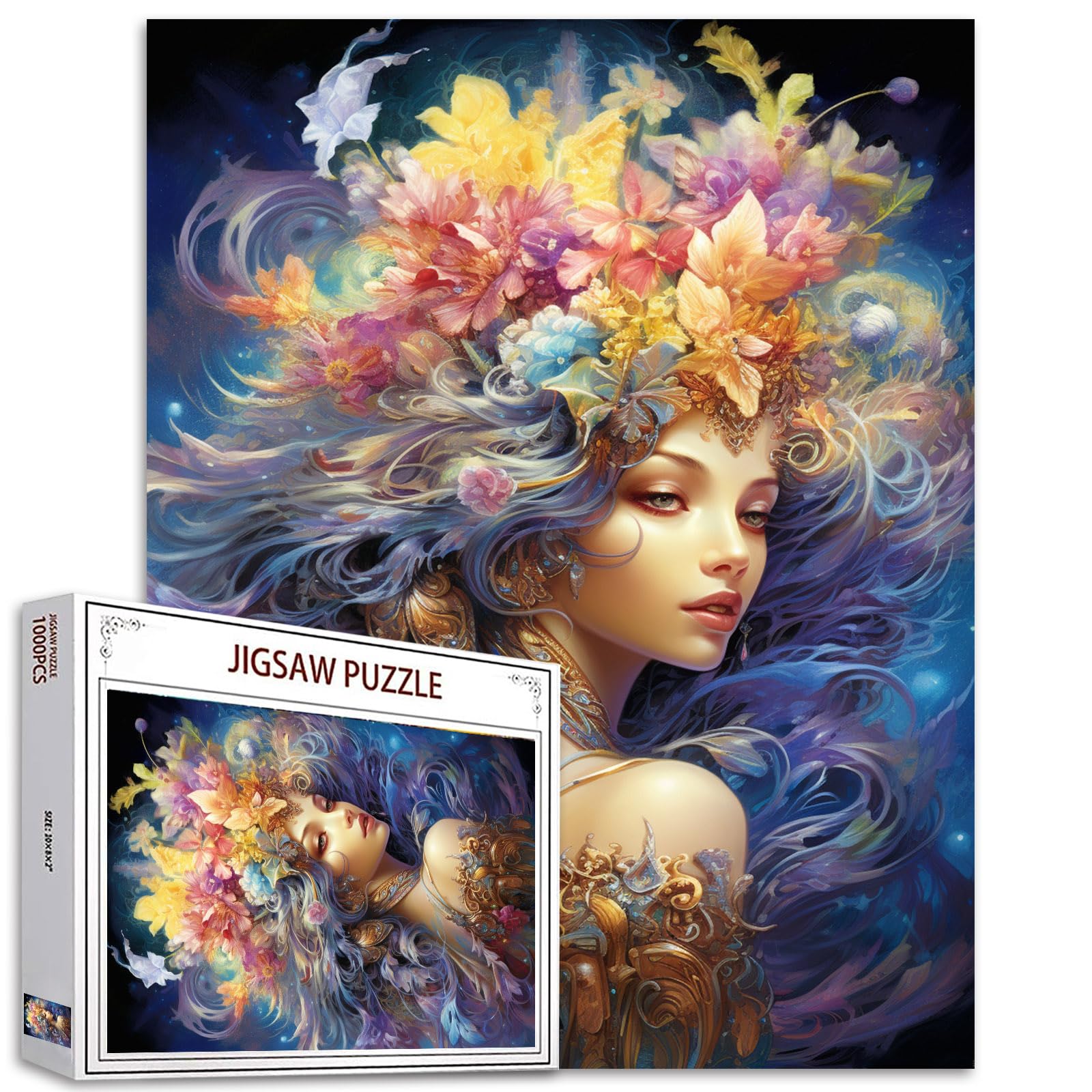 Tucocoo Fantasy Girl Jigsaw Puzzles for Adults 1000 Pieces, Flowers Fairy Woman Modern Art Jigsaw Puzzle Colorful DIY Craft Puzzles for Home