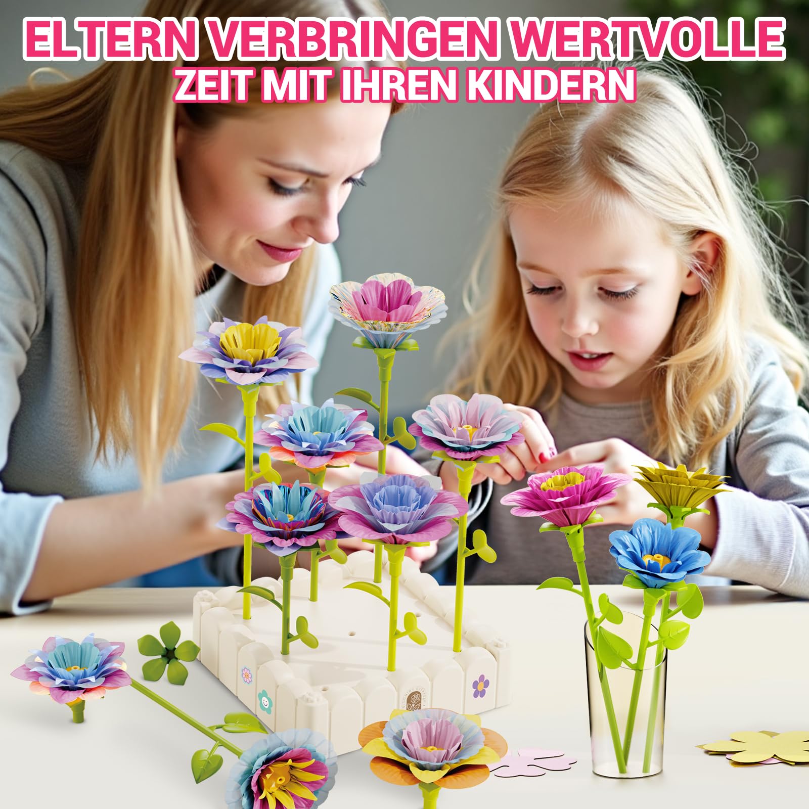 DIY Blumen Bastelset für Kinder ab 3 Jahren, Kunststoff Blumensträuße Basteln Spielzeug, Blumenpresse Kinder, Blumengarten Spielzeug, Kreativ Geschenkidee für Mädchen, Geburtstags- & Festtagsgeschenk