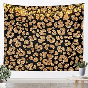 Golden Leopard Print Tapestry Shiny Sparkling Glitter (Not Real