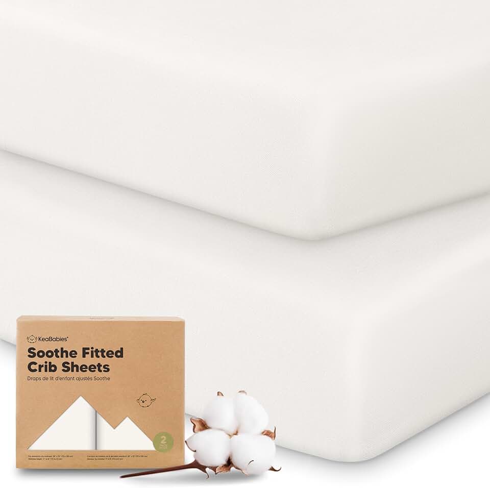 2-Pack Organic Crib Sheets for Boys, Girls - 52x28 Fitted Crib Mattress Sheet Neutral, Breathable Jersey Cotton Cover for Baby Bed