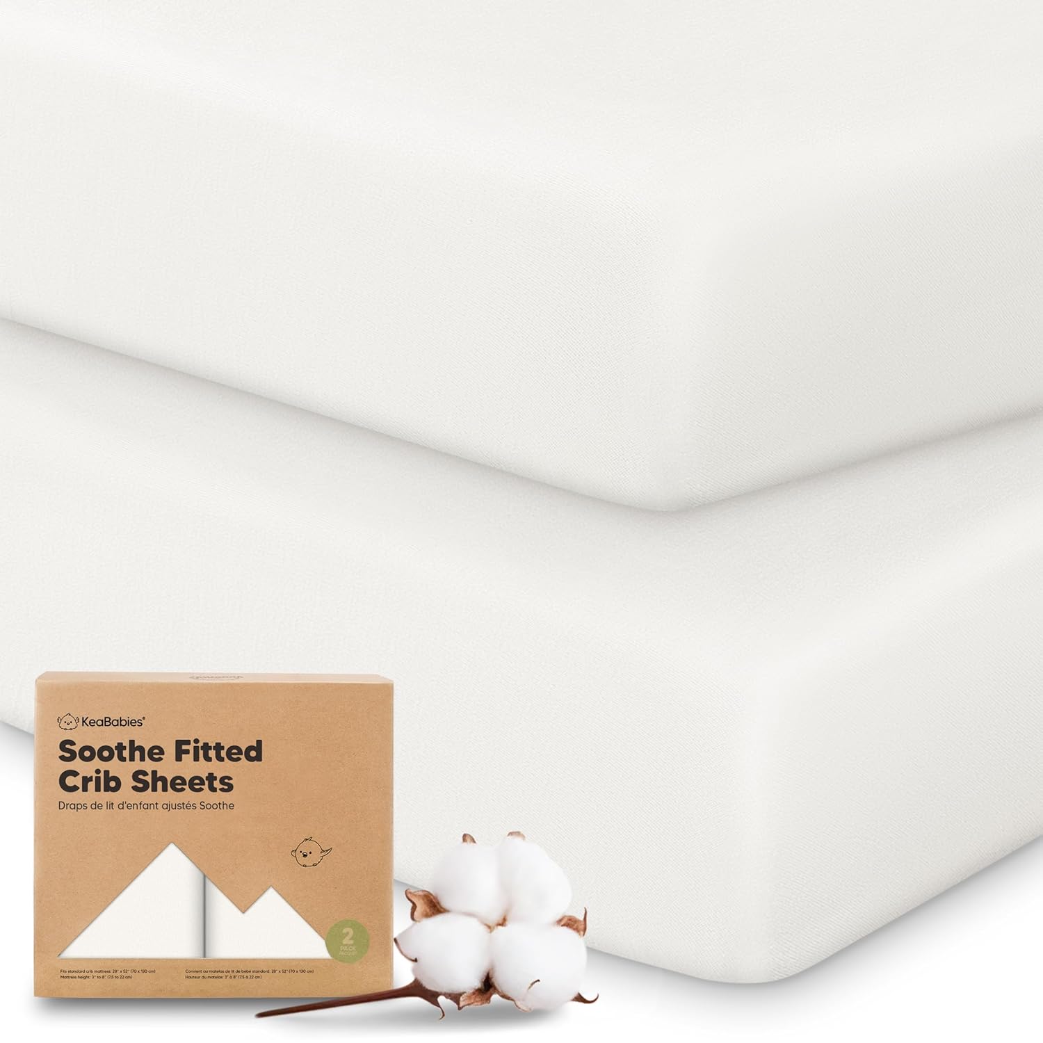 KeaBabies Soothe 2-Pack Organic Cotton Fitted Crib Sheets - Breathable Jersey, SnugFit for 52x28 Mattress, Neutral for Boys & Girls (Soft White)