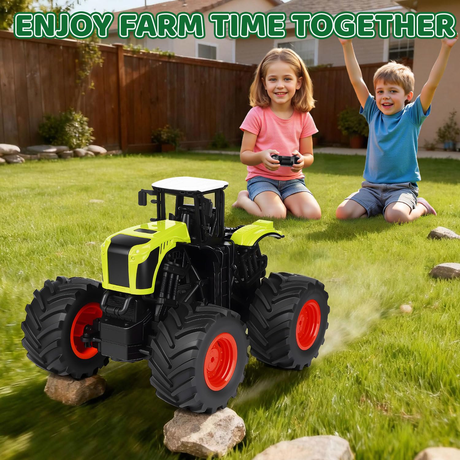 RC Tractor Teledirigido para Niños - 2,4 GHz 1:16 Juguete Tractores Granja Camión Monstruo con Luz para Niños 3 4 5 6 7 8 Años