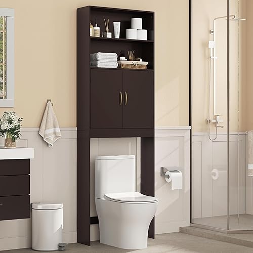Miniatura 3 de Yaheetech Almacenamiento sobre el inodoro, organizador de baño más alto, gabinete de almacenamiento que ahorra espacio con estantes ajustables y