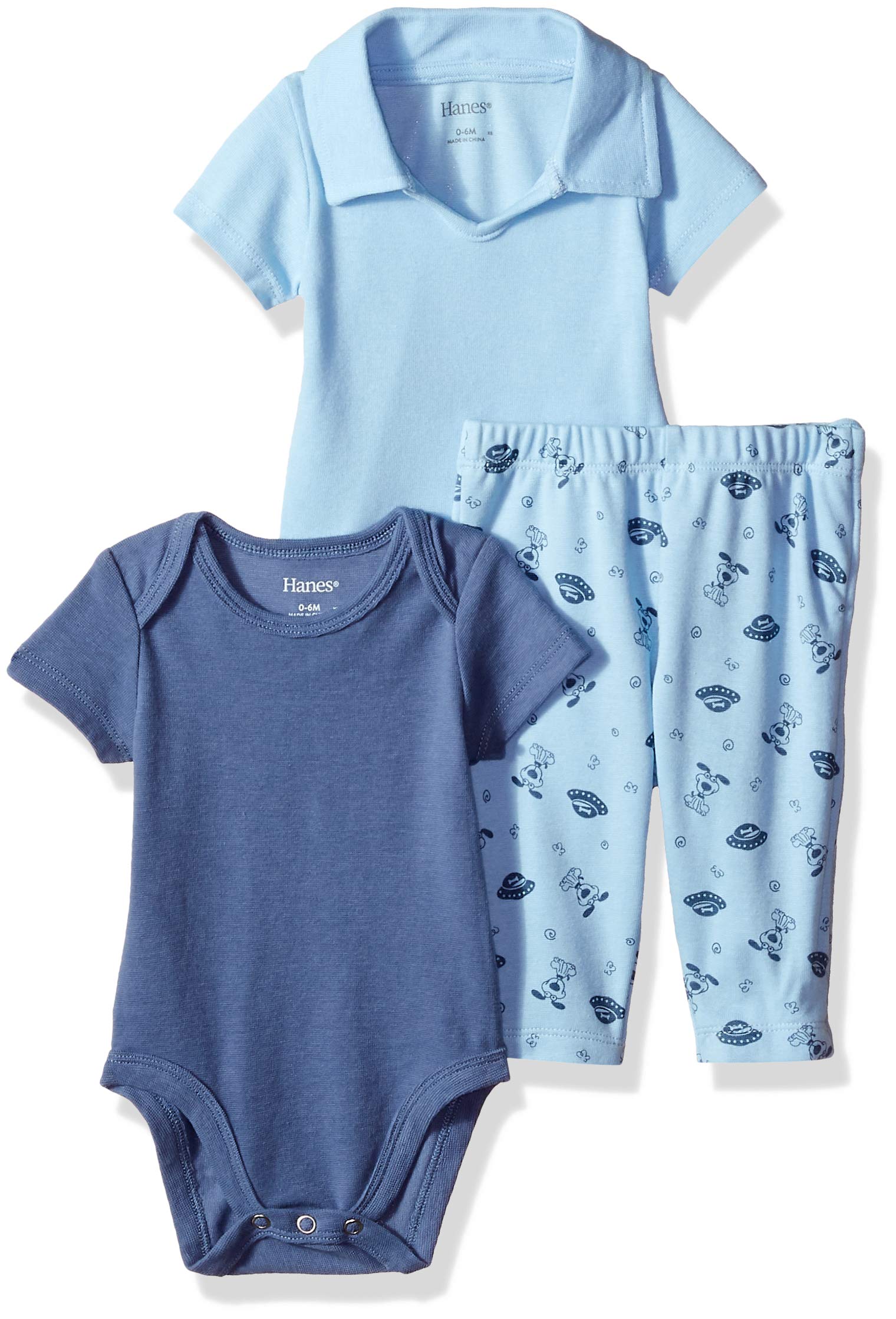Hanes Conjunto de pantalones con cremallera para bebé con manga corta y camiseta tipo polo