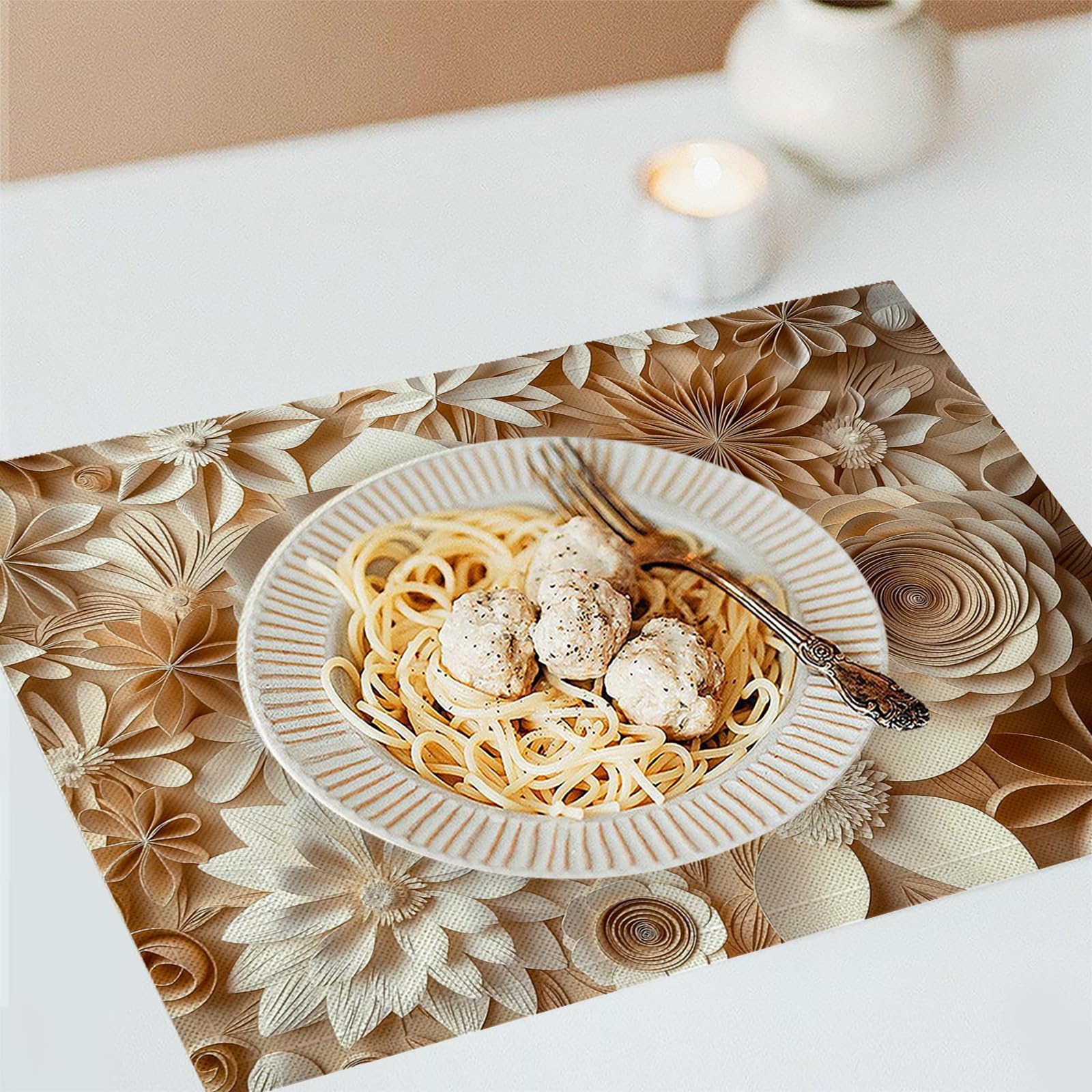 30×45cm Tovaglietta Americana Fiori di carta 3D in Cotone Lino Rettangolare - Tovagliette Set di 8 Margherita Resistente al Calore per La Cucina, Il L'Ufficio