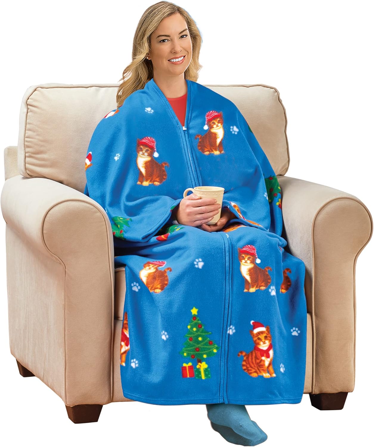 Collections Etc Christmas Cat Soft Fleece Zippered Cuddle