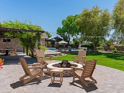 Miniatura 2 de Silla plegable Adirondack con otomana retráctil, resistente a la intemperie, silla de patio con 2 portavasos, silla de jardín al aire libre (teca)