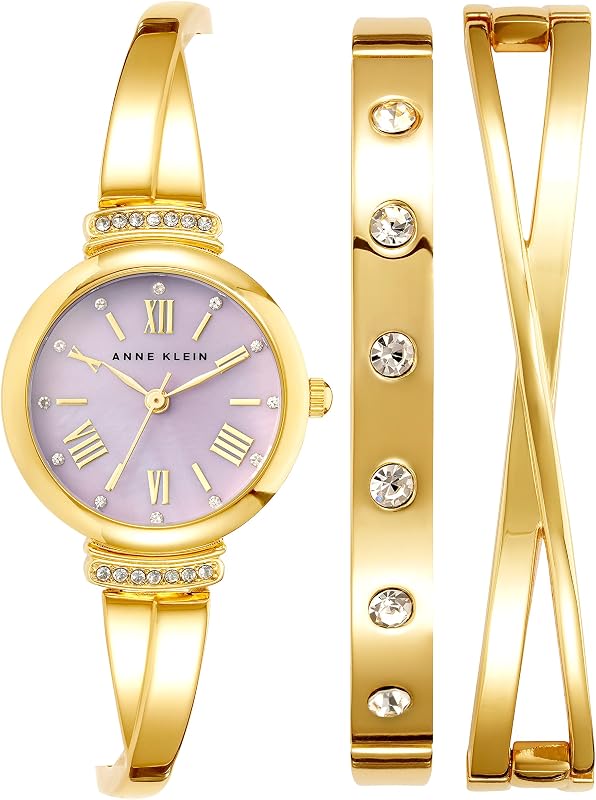 Anne Klein Juego de reloj de pulsera premium con detalles de cristal para mujer, AK/2245